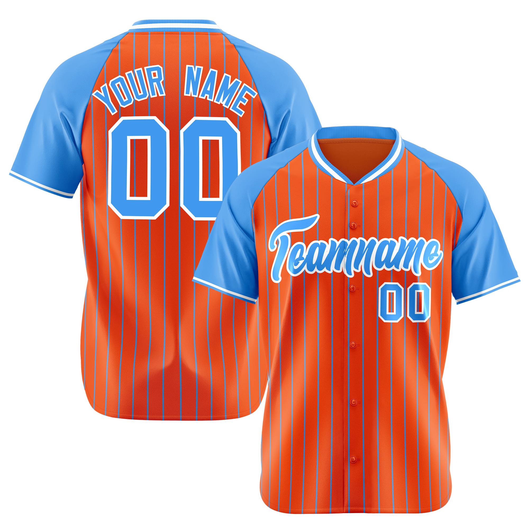 Custom Orange Blue Pinstripe Blue-Orange Authentic Raglan Sleeves Baseball Jersey