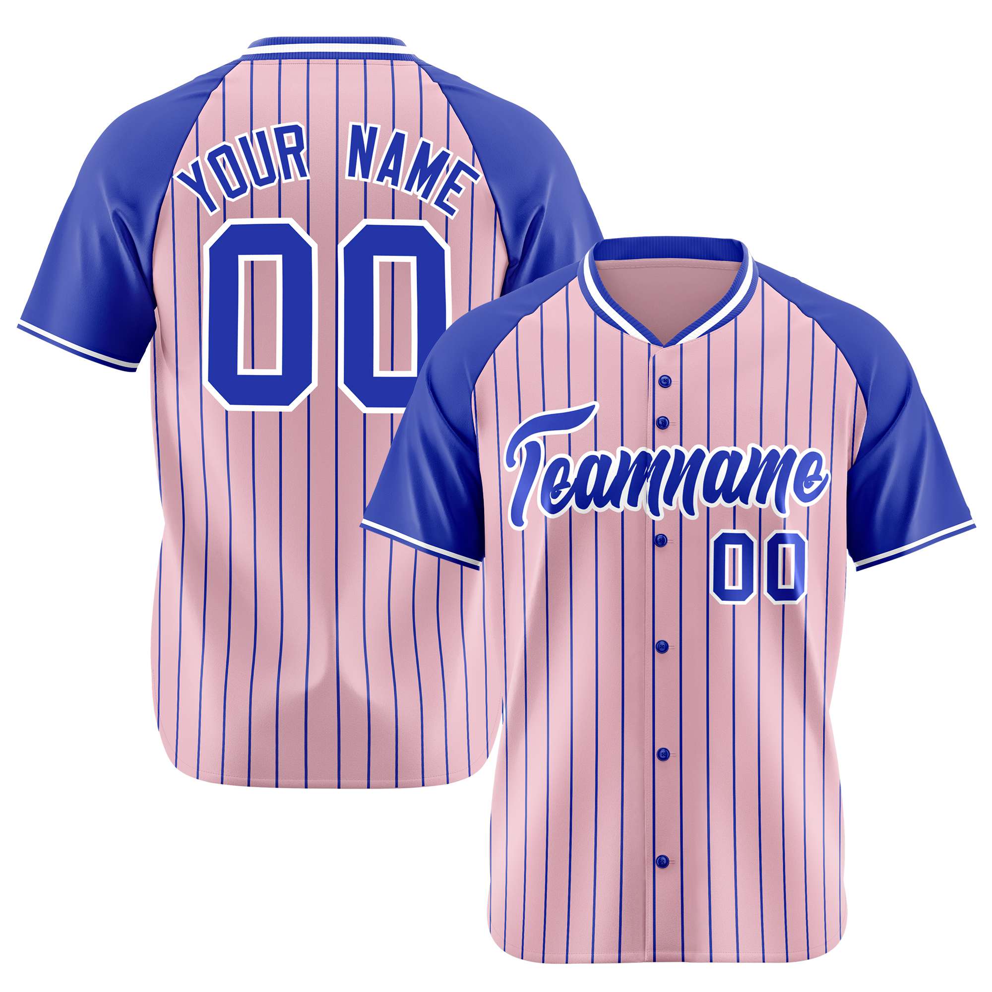 Custom Pink-Royal Blue Pinstripe Authentic Raglan Sleeves Baseball Jersey