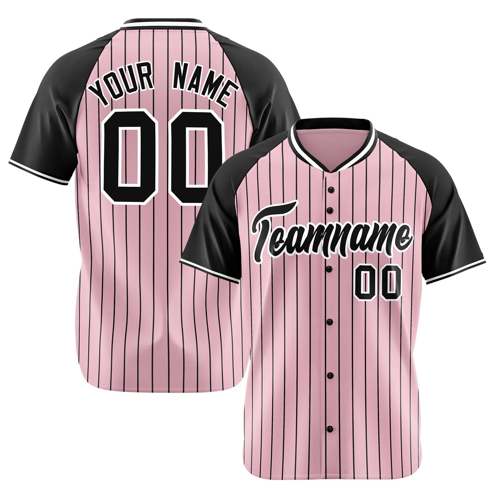 Custom Pink Black Pinstripe Black-Pink Authentic Raglan Sleeves Baseball Jersey
