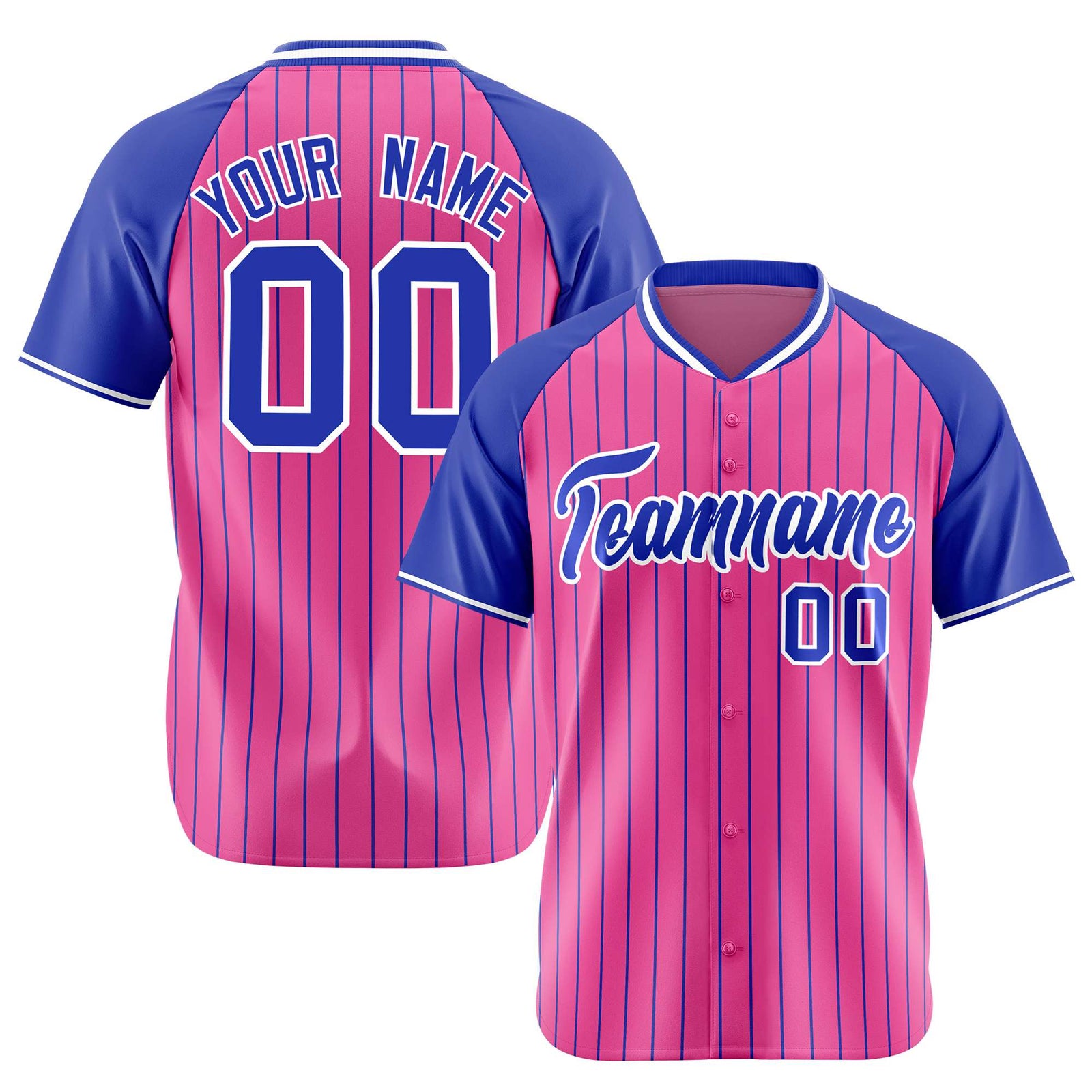Custom Pink-Royal Blue Pinstripe Authentic Raglan Sleeves Baseball Jersey