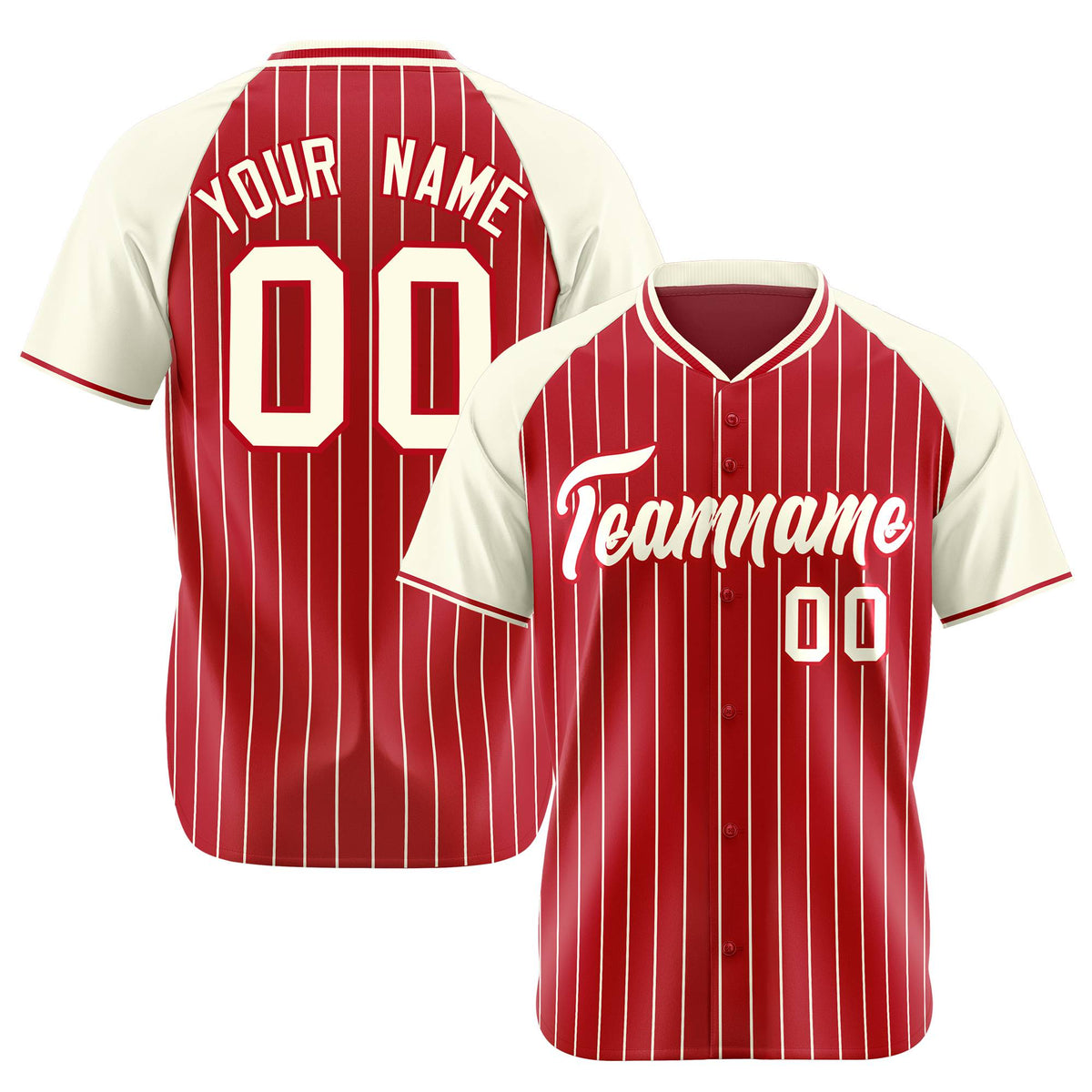 Custom Red Cream Pinstripe Cream-Red Authentic Raglan Sleeves Baseball Jersey