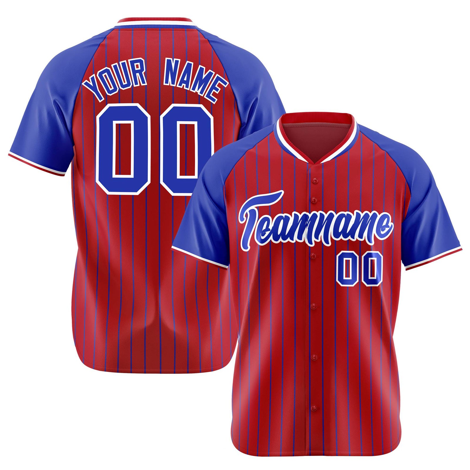 Custom Red-Royal Blue Pinstripe Authentic Raglan Sleeves Baseball Jersey