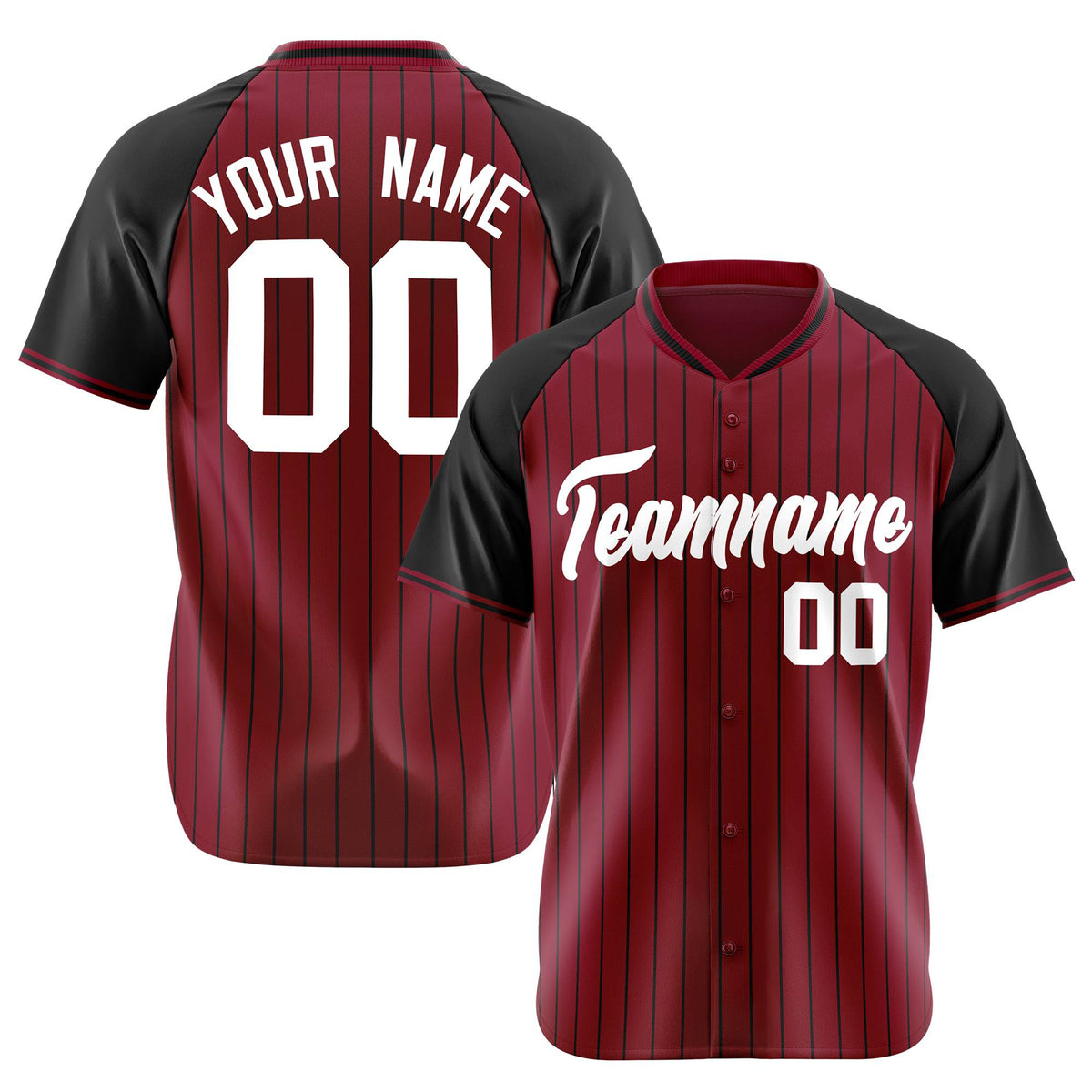 Custom Crimson Black Pinstripe Authentic Raglan Sleeves Baseball Jersey