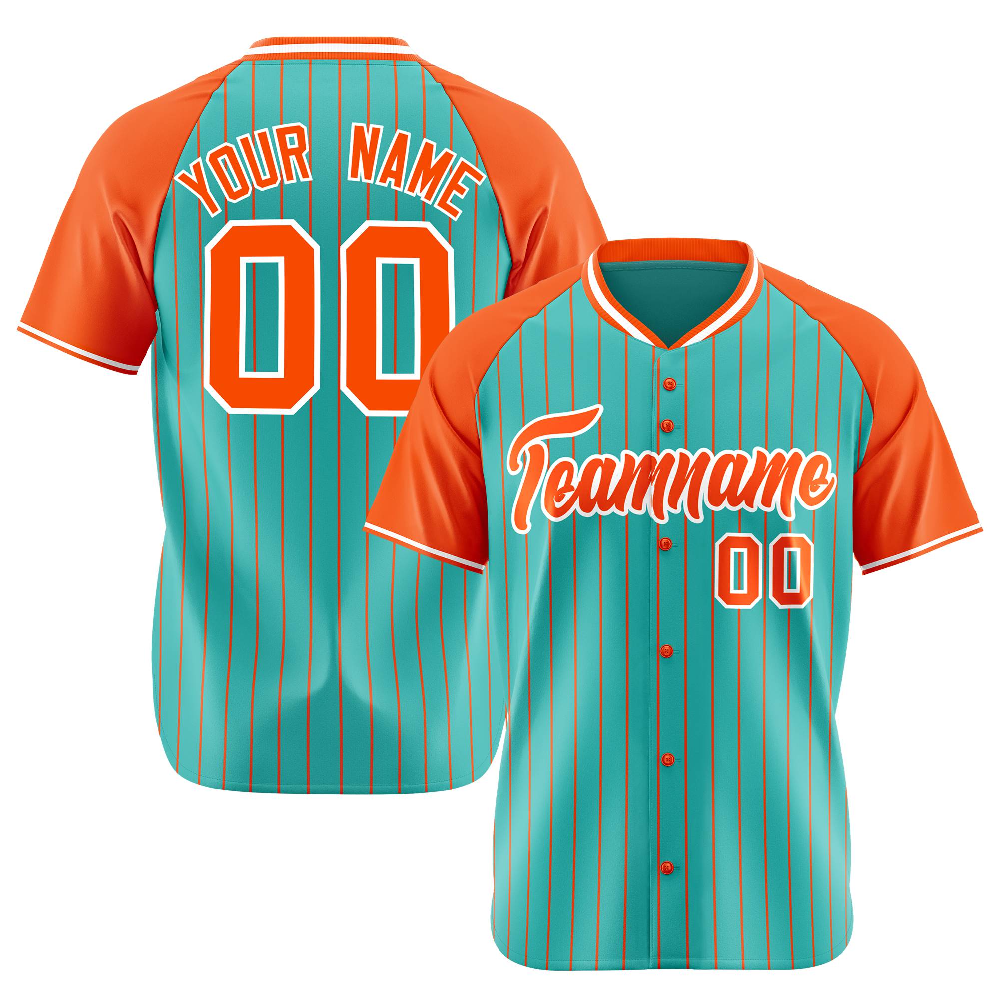 Custom Bright Green-Orange Pinstripe Authentic Raglan Sleeves Baseball Jersey