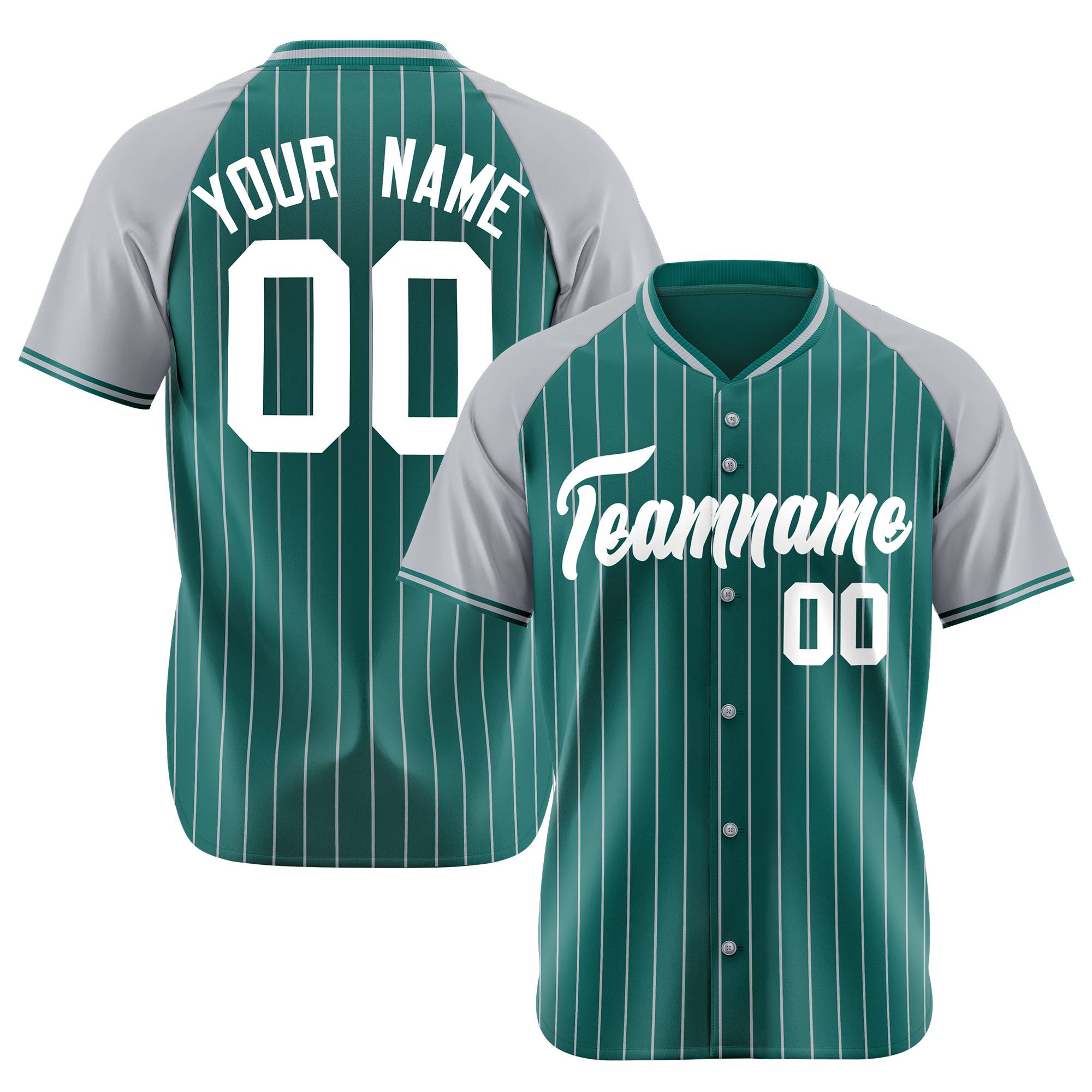 Custom Aqua Gray Pinstripe Gray-Aqua Authentic Raglan Sleeves Baseball Jersey