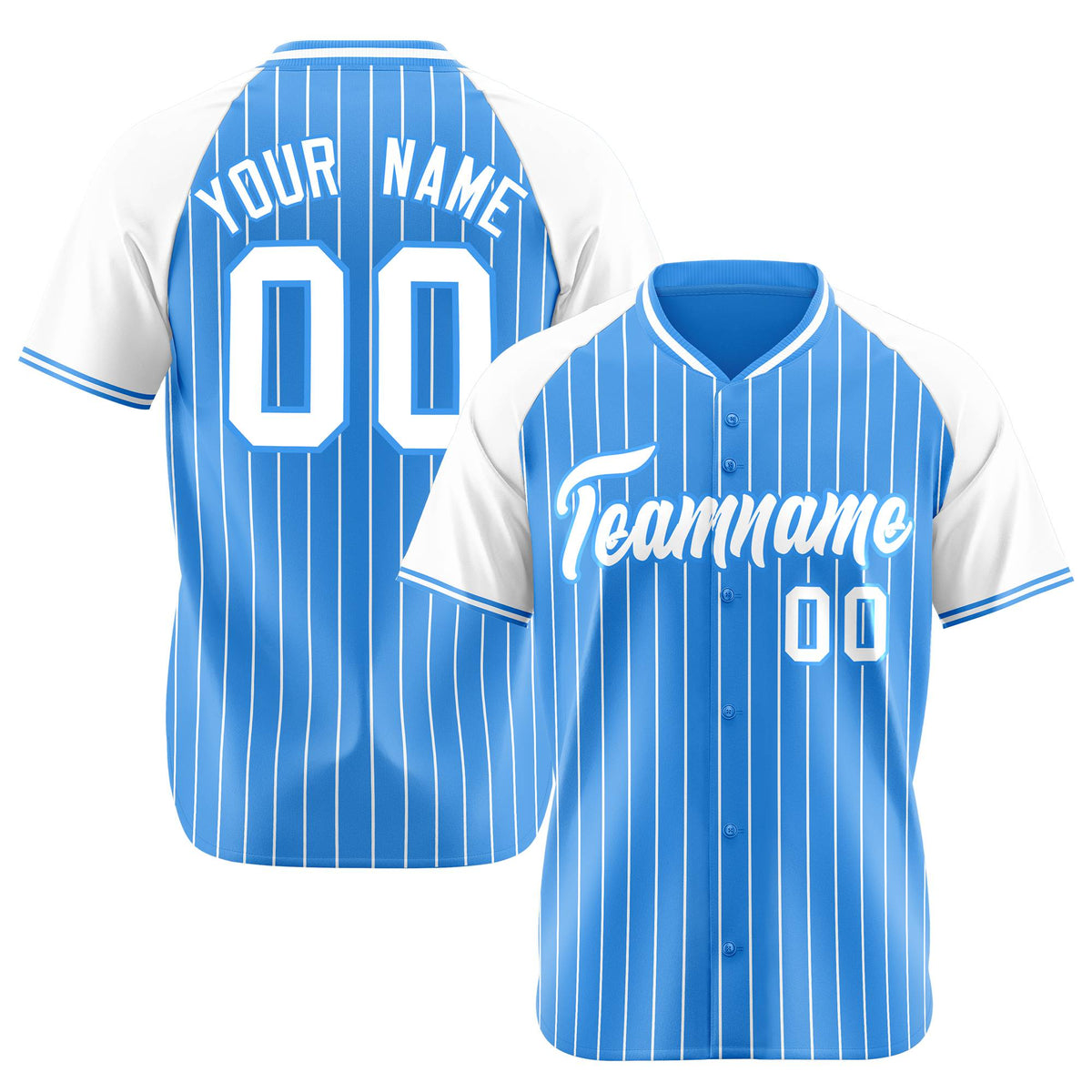 Custom Powder Blue-White Pinstripe Authentic Raglan Sleeves Baseball Jersey