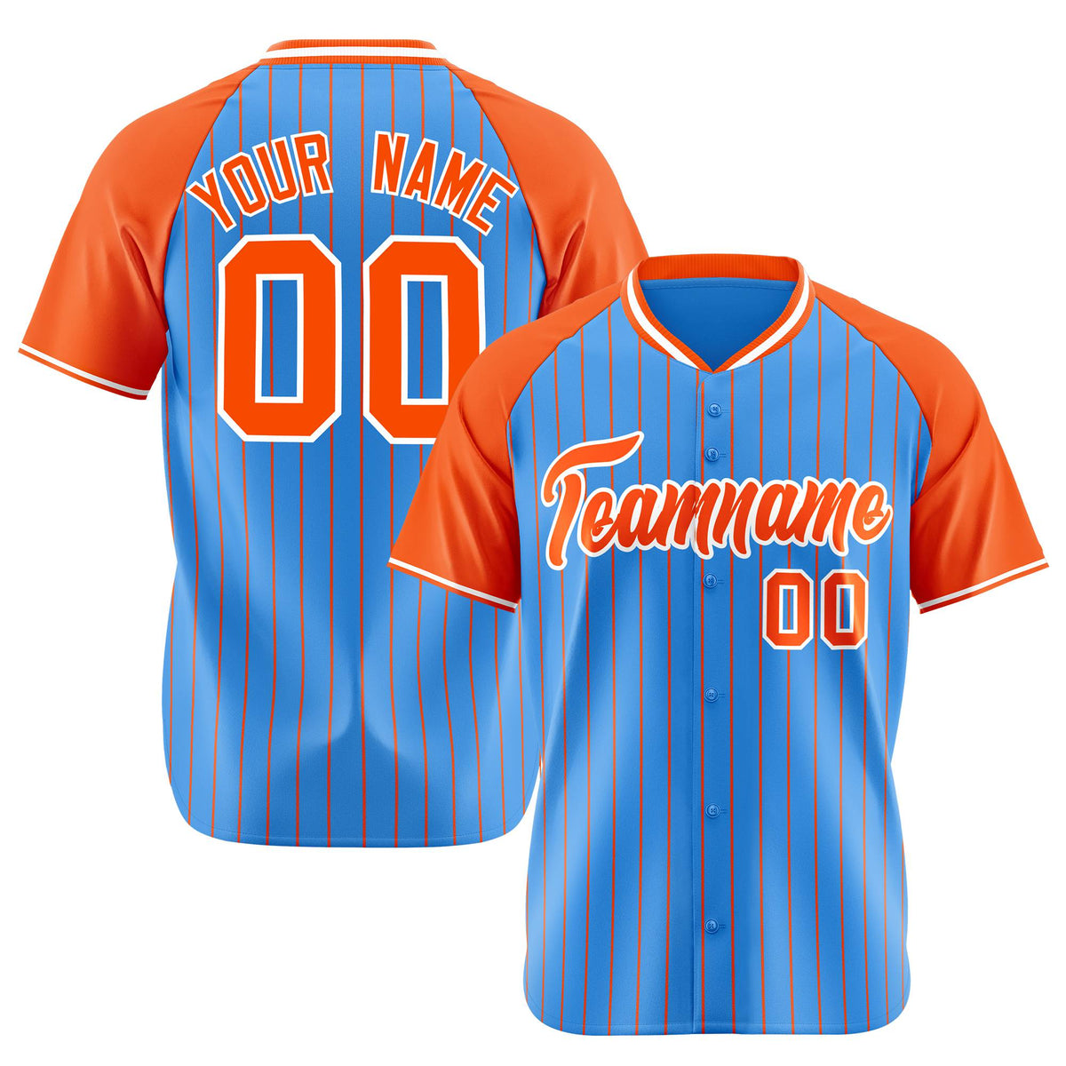 Custom Blue Orange Pinstripe Orange-Blue Authentic Raglan Sleeves Baseball Jersey