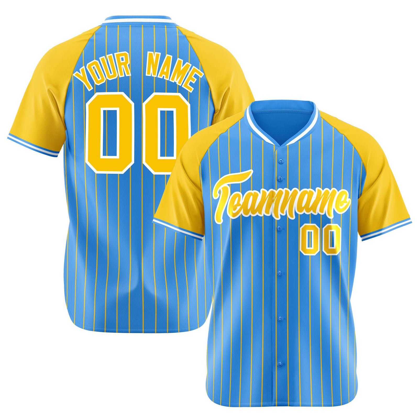 Custom Blue Yellow Pinstripe Yellow-Blue Authentic Raglan Sleeves Baseball Jersey