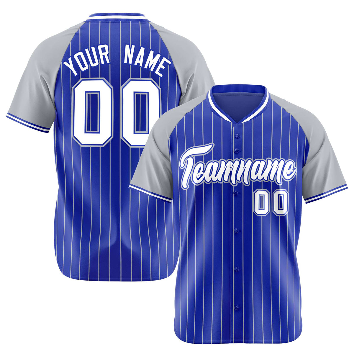 Custom Royal Blue-Gray Pinstripe Authentic Raglan Sleeves Baseball Jersey