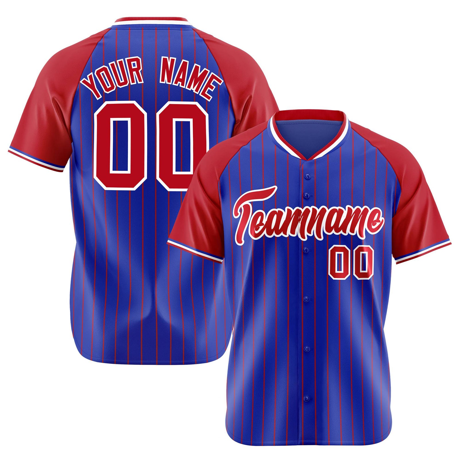Custom Royal Blue-Red Pinstripe Authentic Raglan Sleeves Baseball Jersey