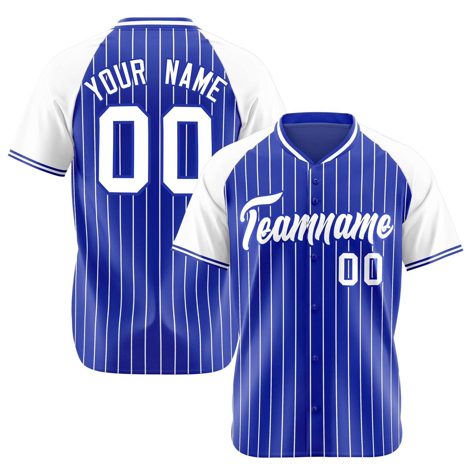 Custom Royal Blue-White Pinstripe Authentic Raglan Sleeves Baseball Jersey