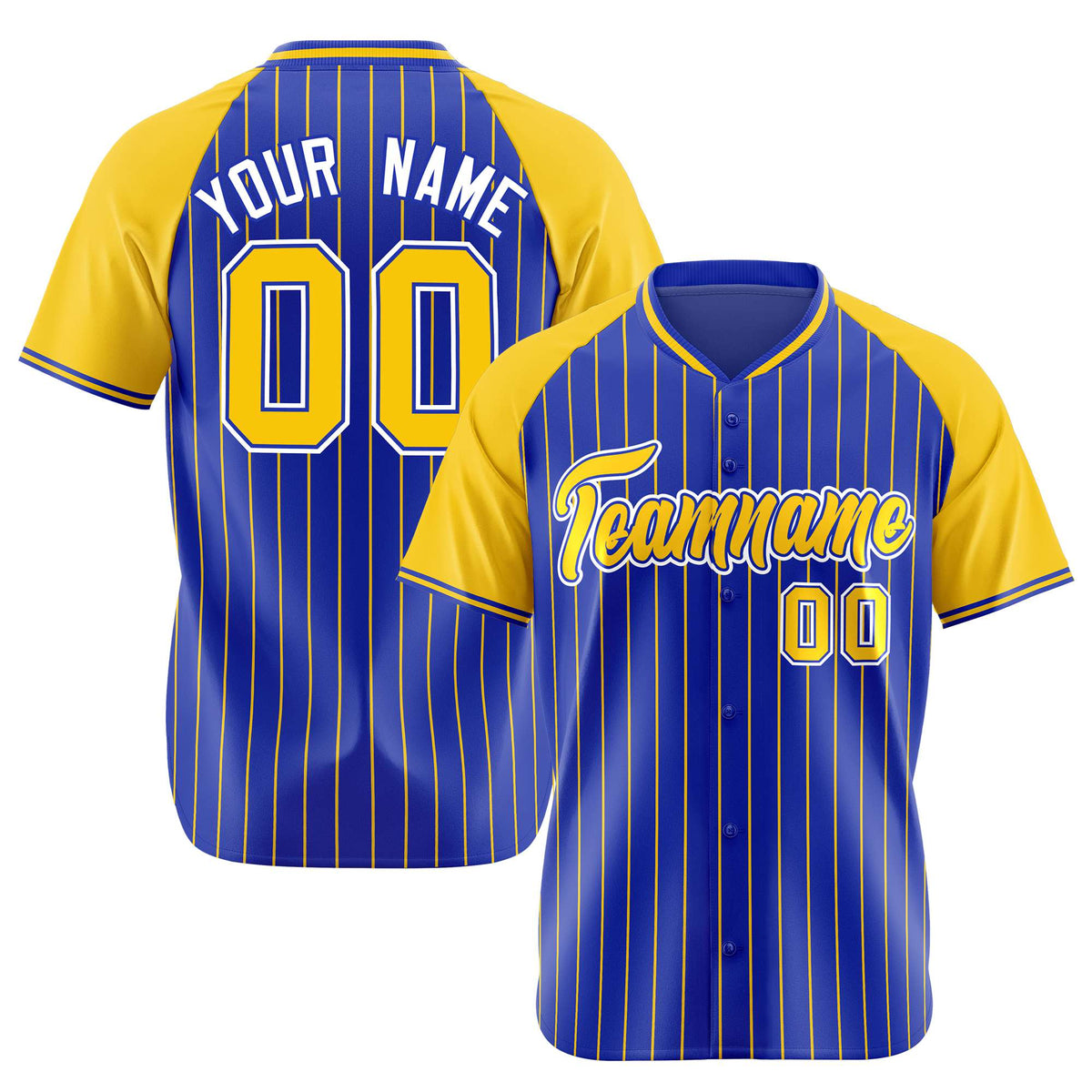 Custom Royal Blue-Gold Pinstripe Authentic Raglan Sleeves Baseball Jersey