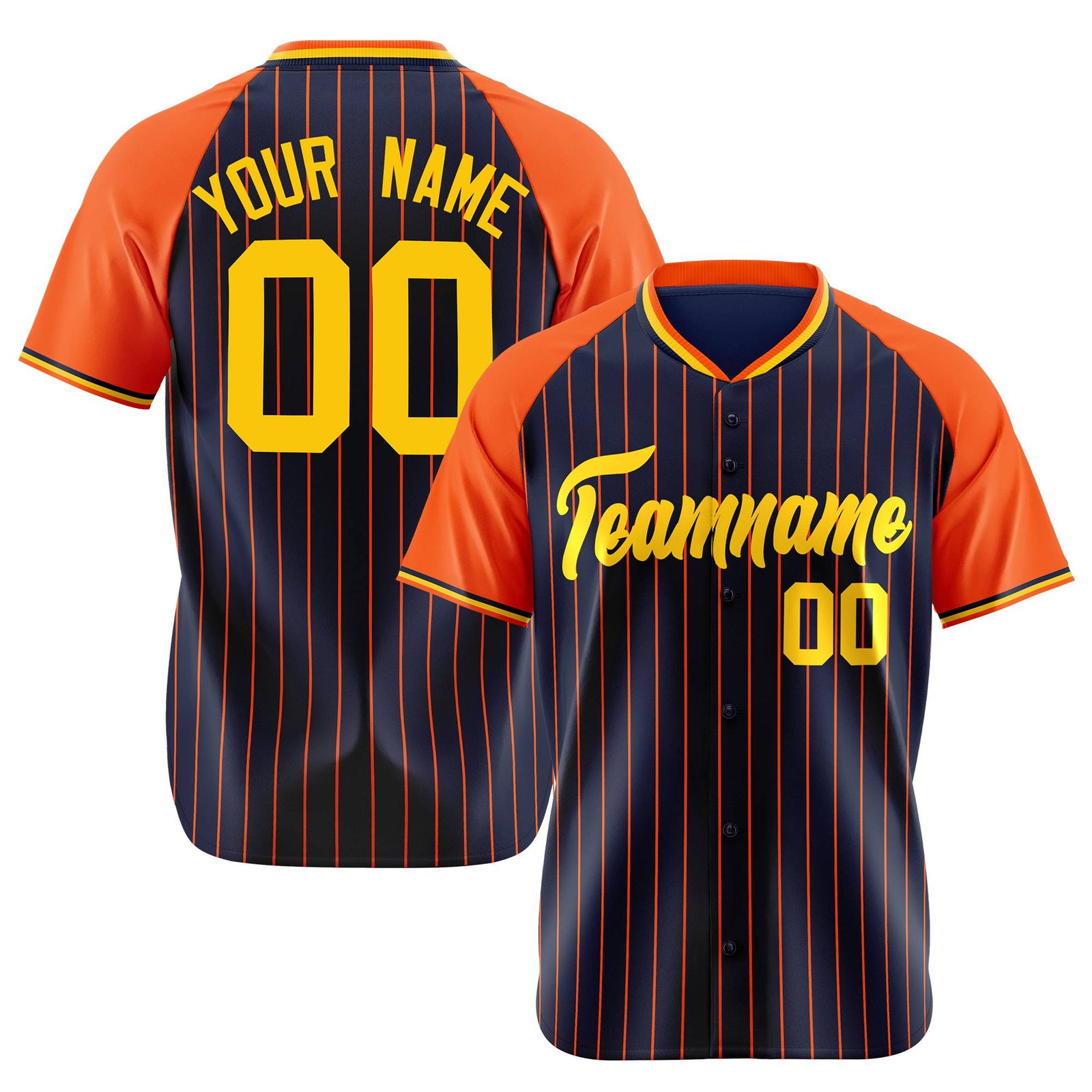 Custom Navy Orange Pinstripe Orange-Navy Authentic Raglan Sleeves Baseball Jersey