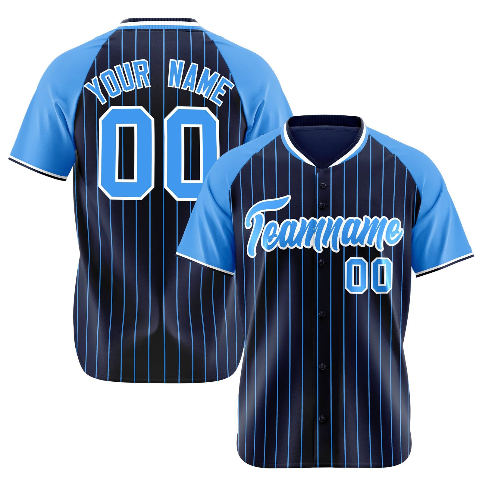 Custom Navy-Light Blue Pinstripe Authentic Raglan Sleeves Baseball Jersey