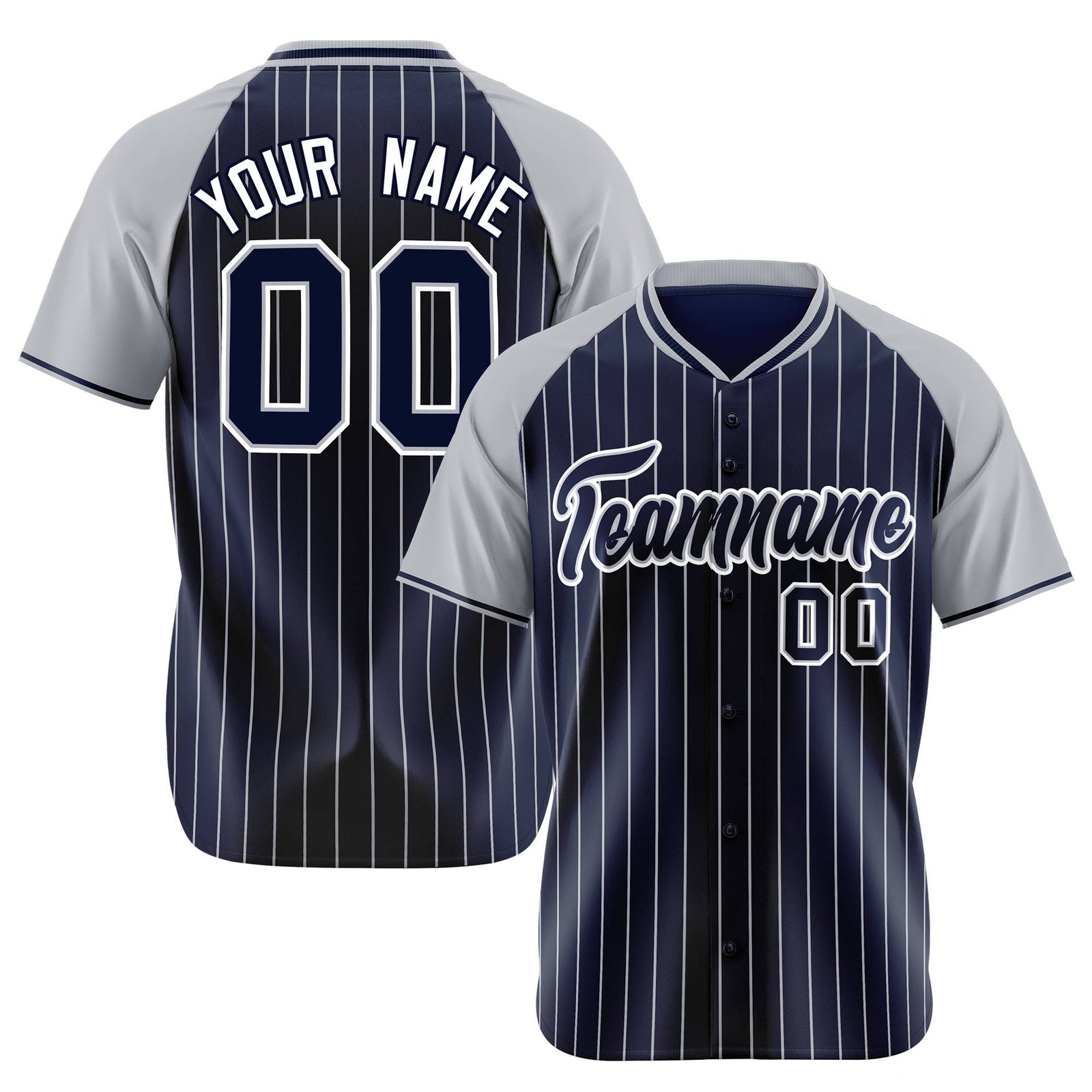 Custom Navy Gray Pinstripe Gray-Navy Authentic Raglan Sleeves Baseball Jersey