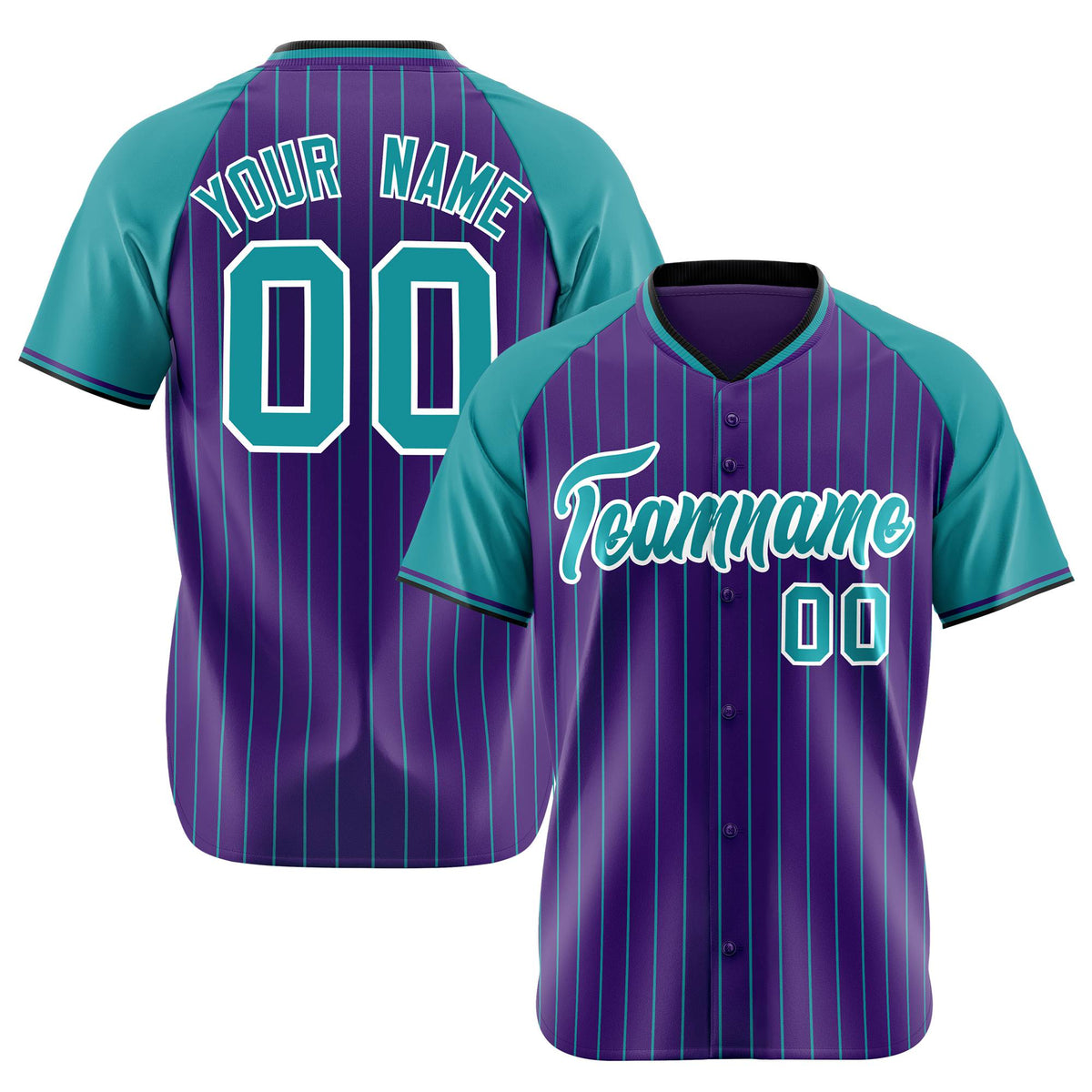 Custom Purple Aqua Pinstripe Aqua Purple Authentic Raglan Sleeves Baseball Jersey