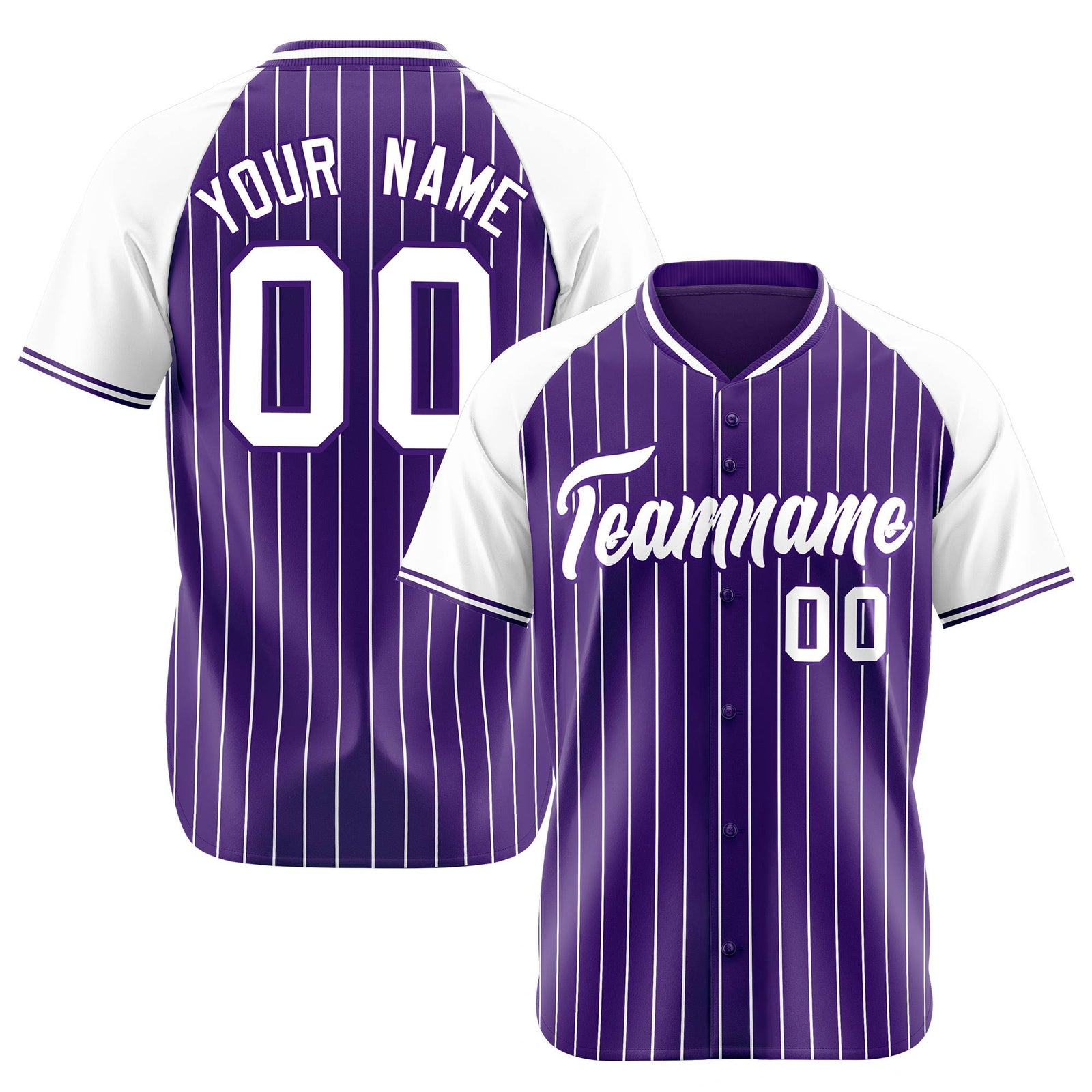 Custom Purple White Pinstripe White Purple Authentic Raglan Sleeves Baseball Jersey