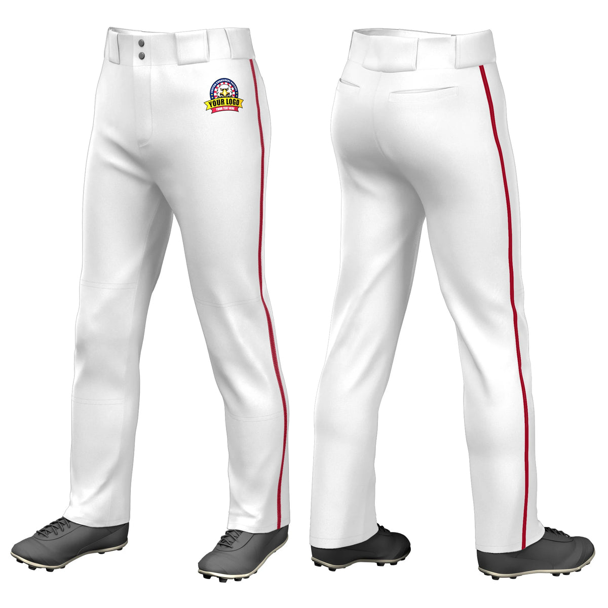 Custom White Red Classic Fit Stretch Practice Loose-fit Baseball Pants