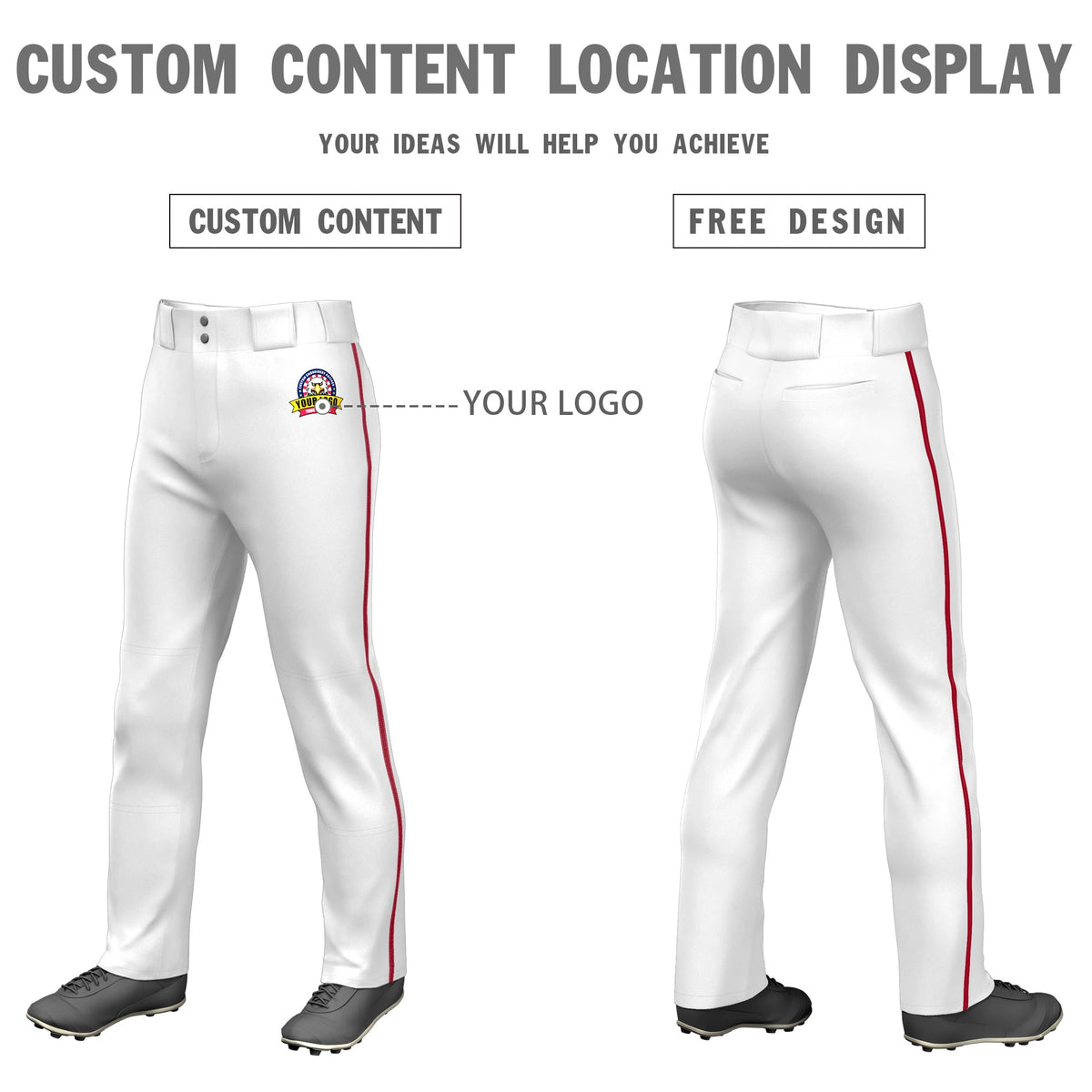 Custom White Red Classic Fit Stretch Practice Loose-fit Baseball Pants