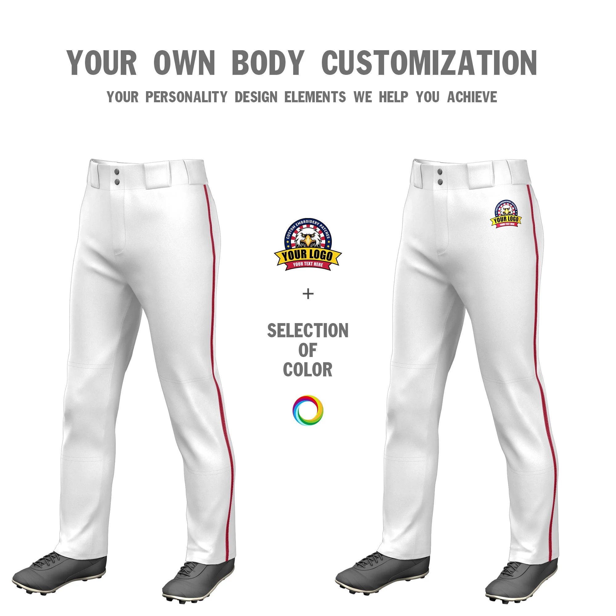 Custom White Red Classic Fit Stretch Practice Loose-fit Baseball Pants