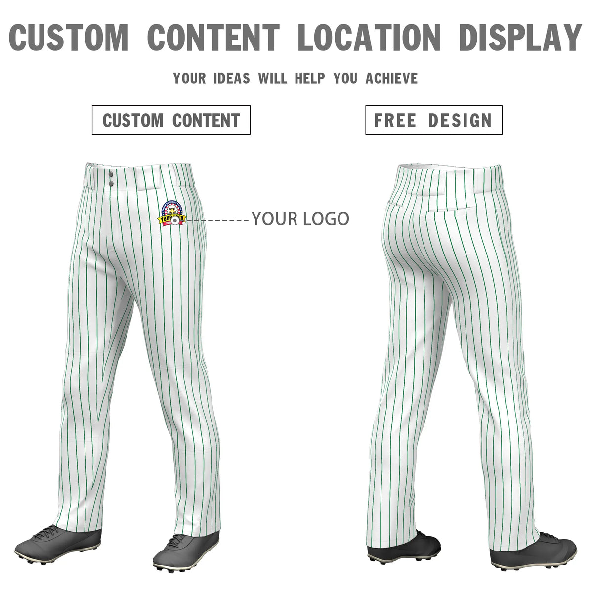 Custom White Kelly Green Pinstripe Fit Stretch Practice Loose-fit Baseball Pants