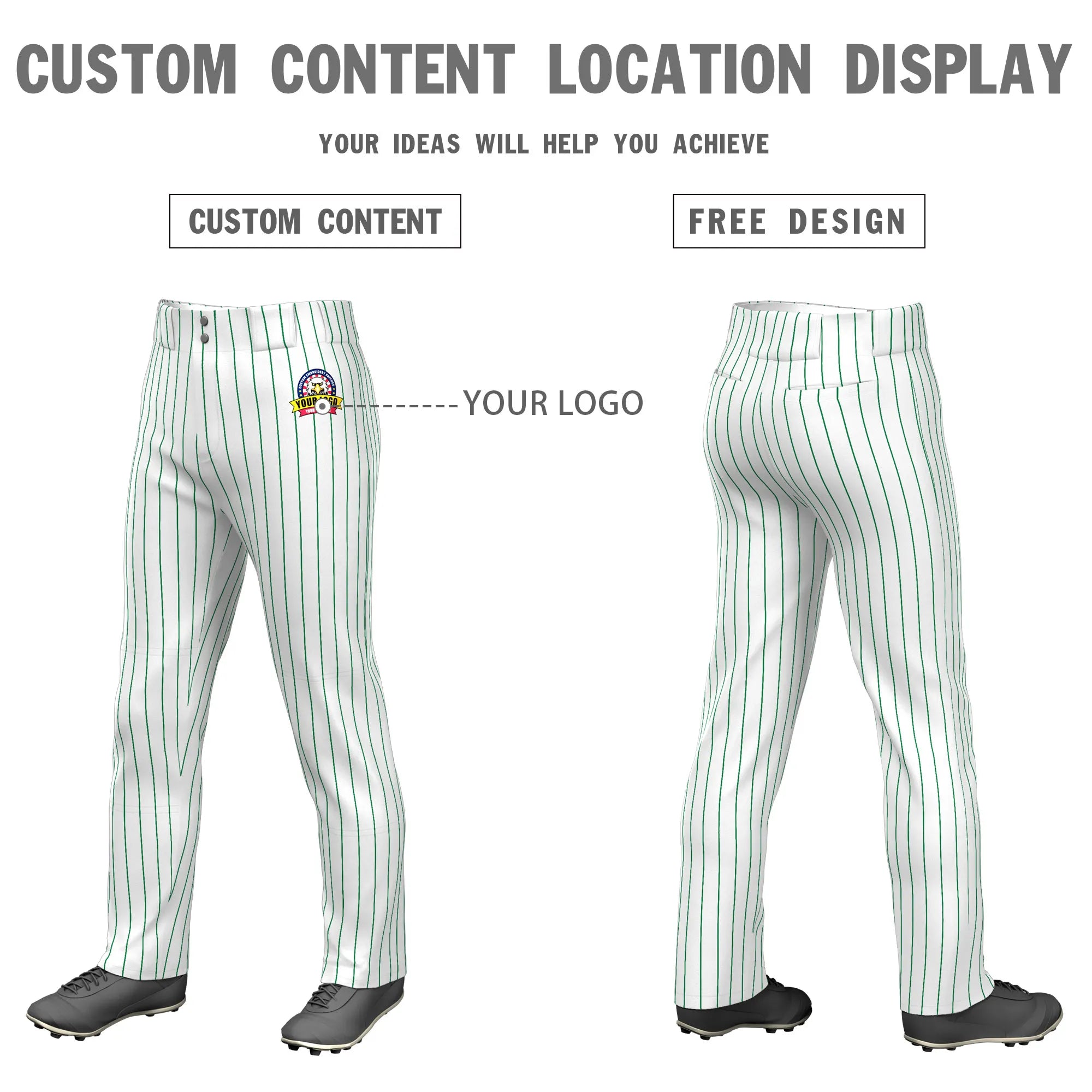 Custom White Kelly Green Pinstripe Fit Stretch Practice Loose-fit Baseball Pants
