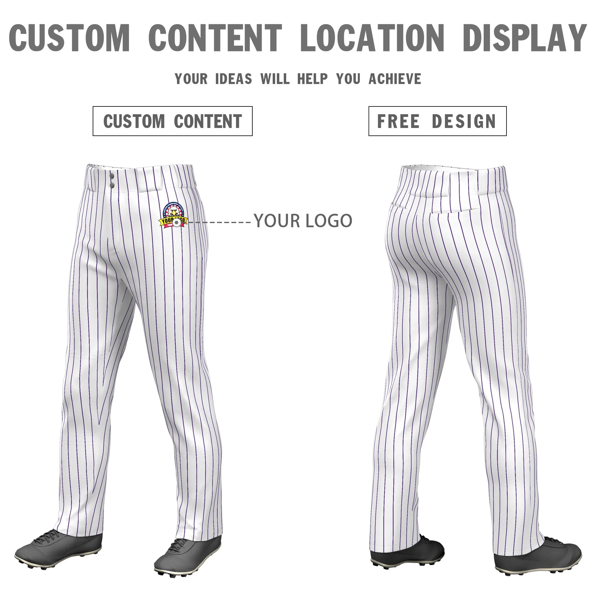 Custom White Purple Pinstripe Fit Stretch Practice Loose-fit Baseball Pants