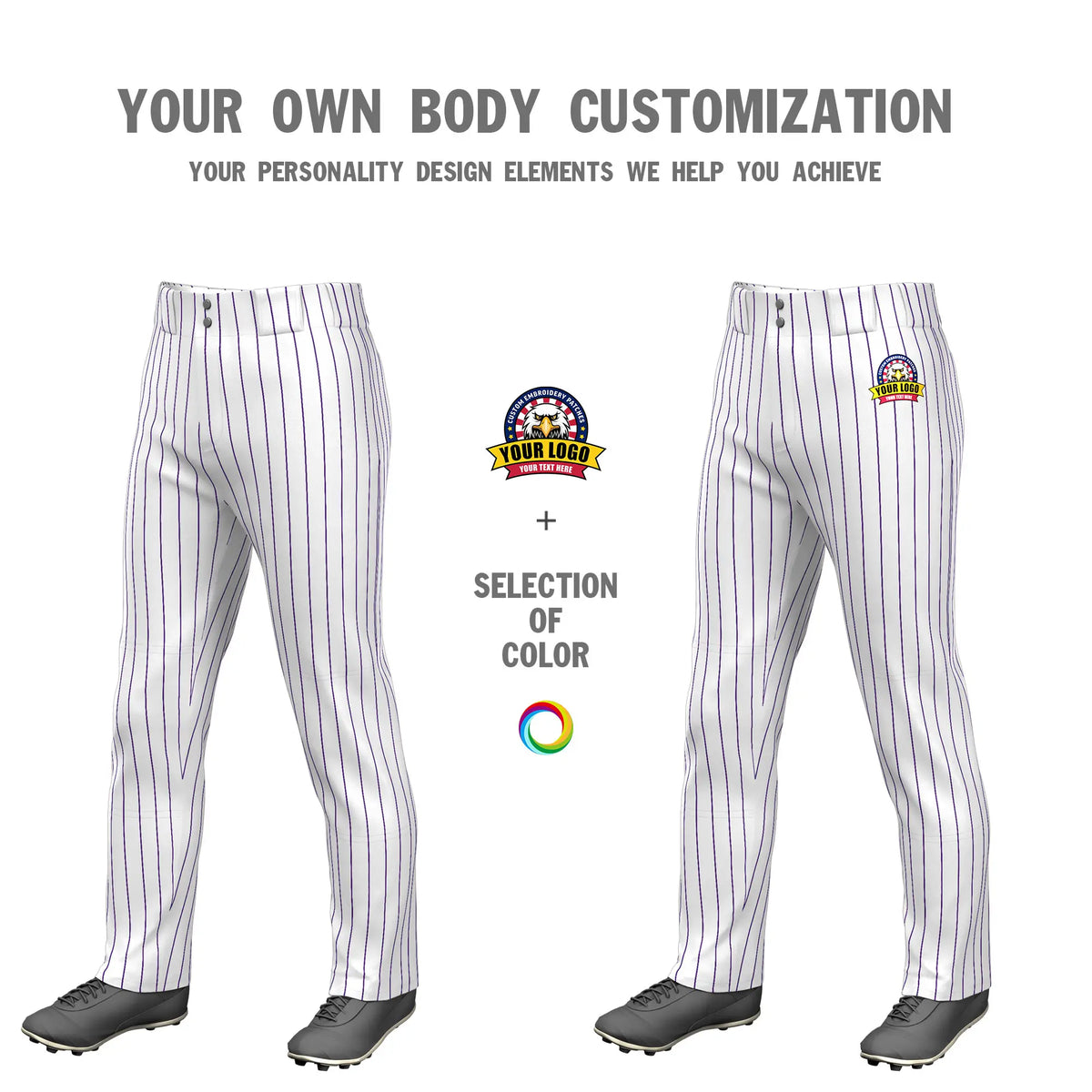 Custom White Purple Pinstripe Fit Stretch Practice Loose-fit Baseball Pants