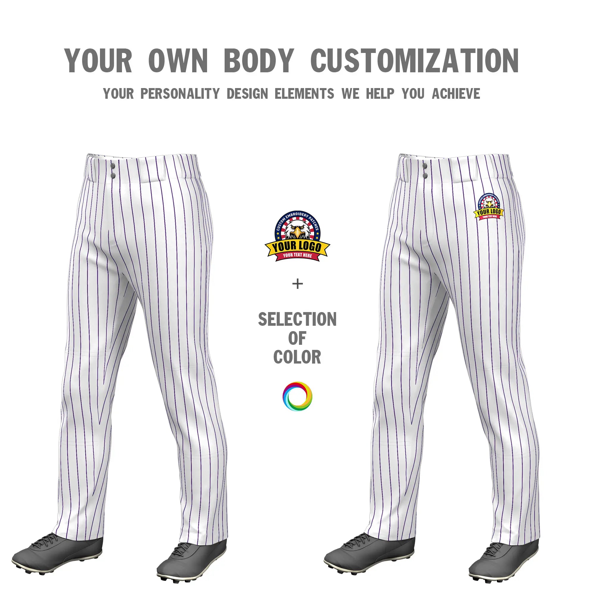 Custom White Purple Pinstripe Fit Stretch Practice Loose-fit Baseball Pants