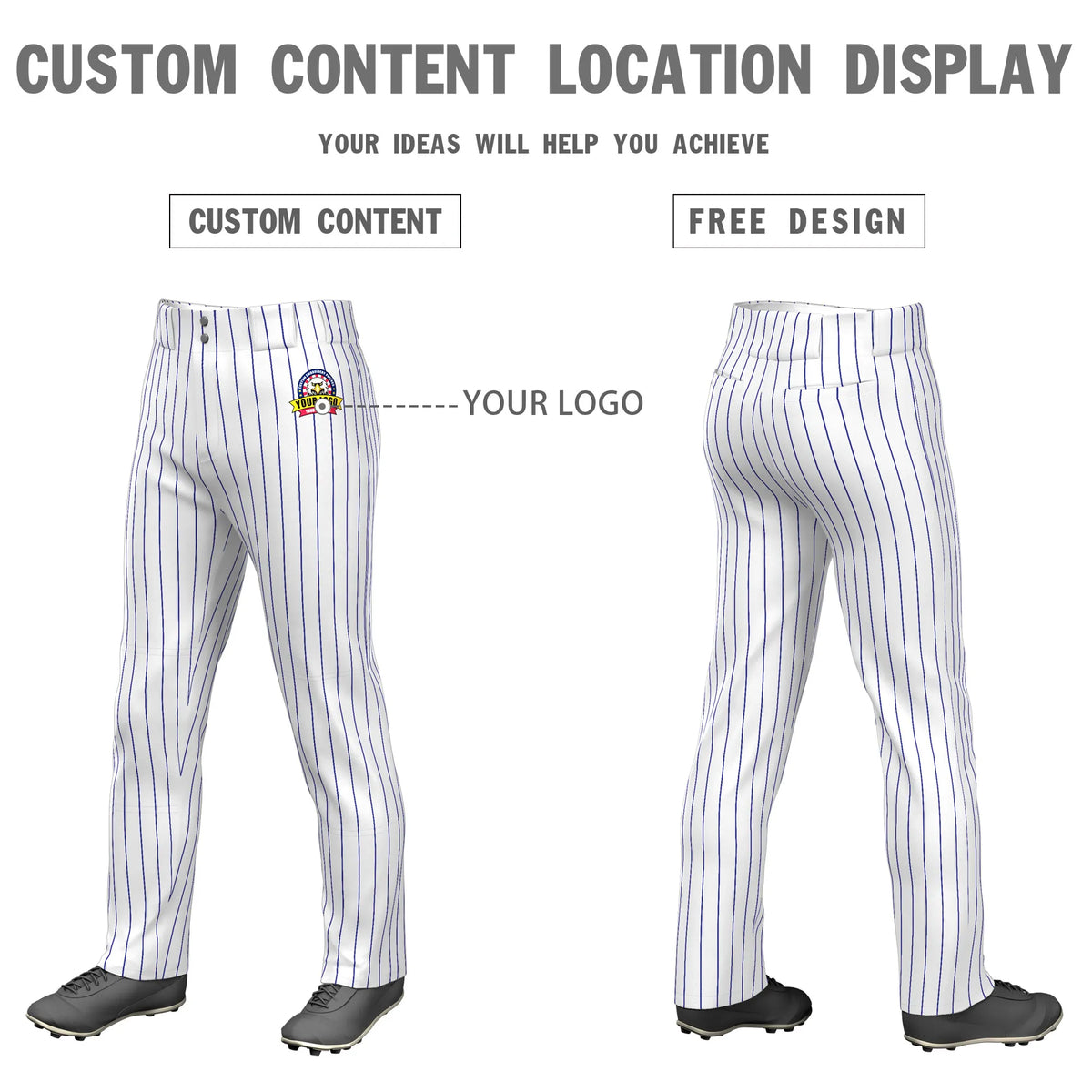 Custom White Royal Blue Pinstripe Fit Stretch Practice Loose-fit Baseball Pants