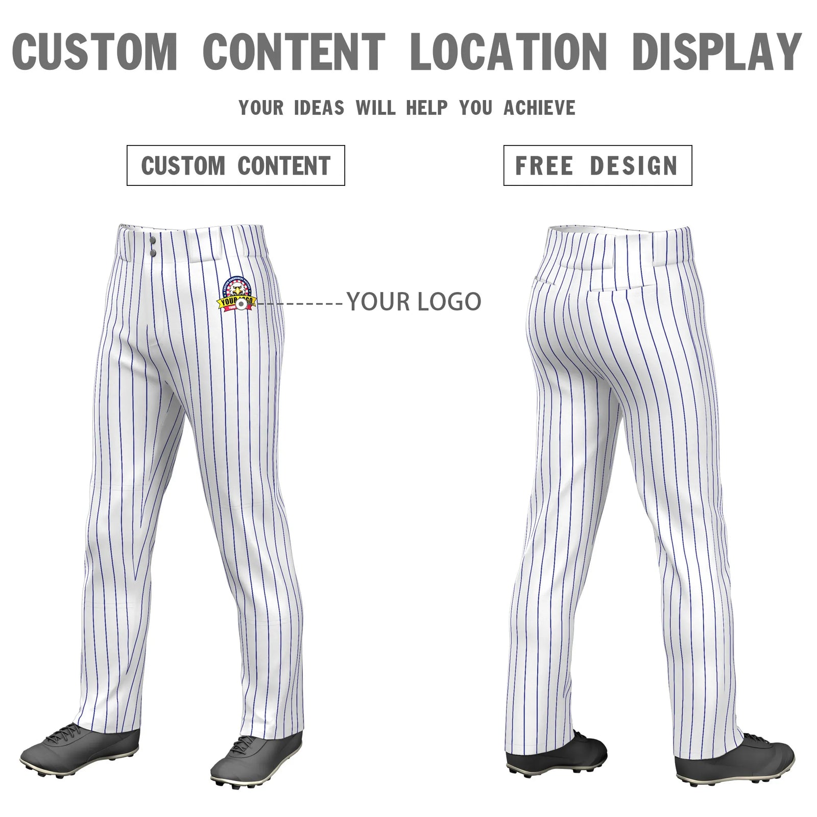 Custom White Royal Blue Pinstripe Fit Stretch Practice Loose-fit Baseball Pants