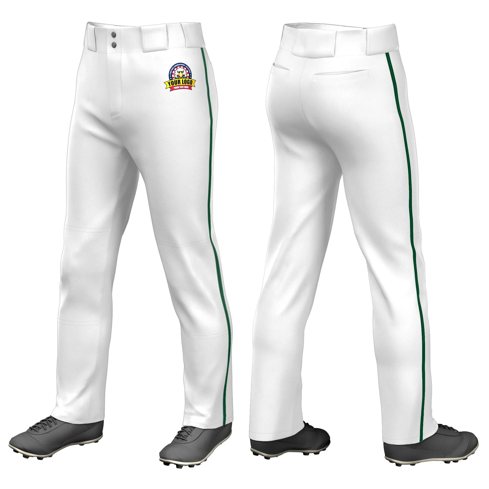 Custom White Kelly Green Classic Fit Stretch Practice Loose-fit Baseball Pants