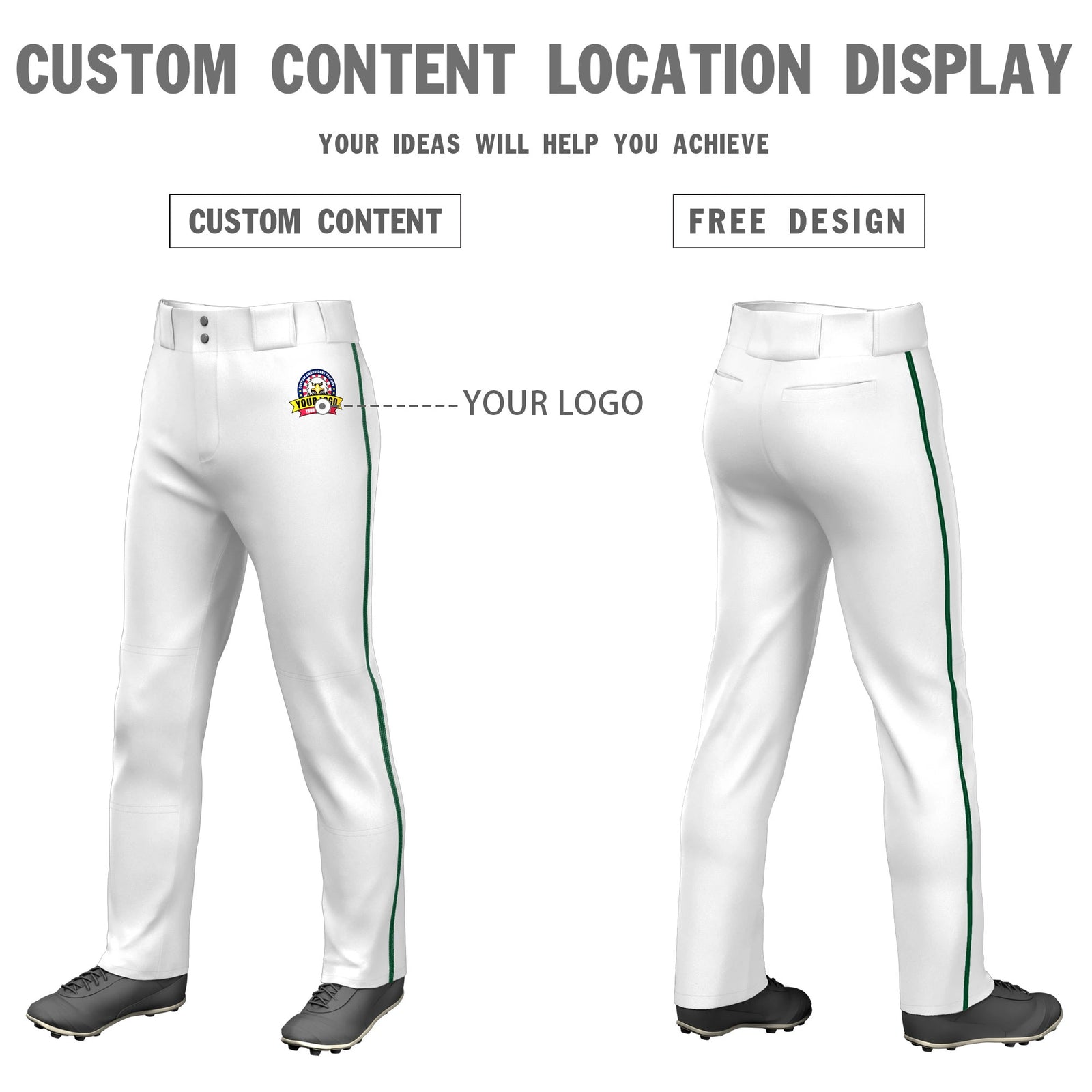 Custom White Kelly Green Classic Fit Stretch Practice Loose-fit Baseball Pants