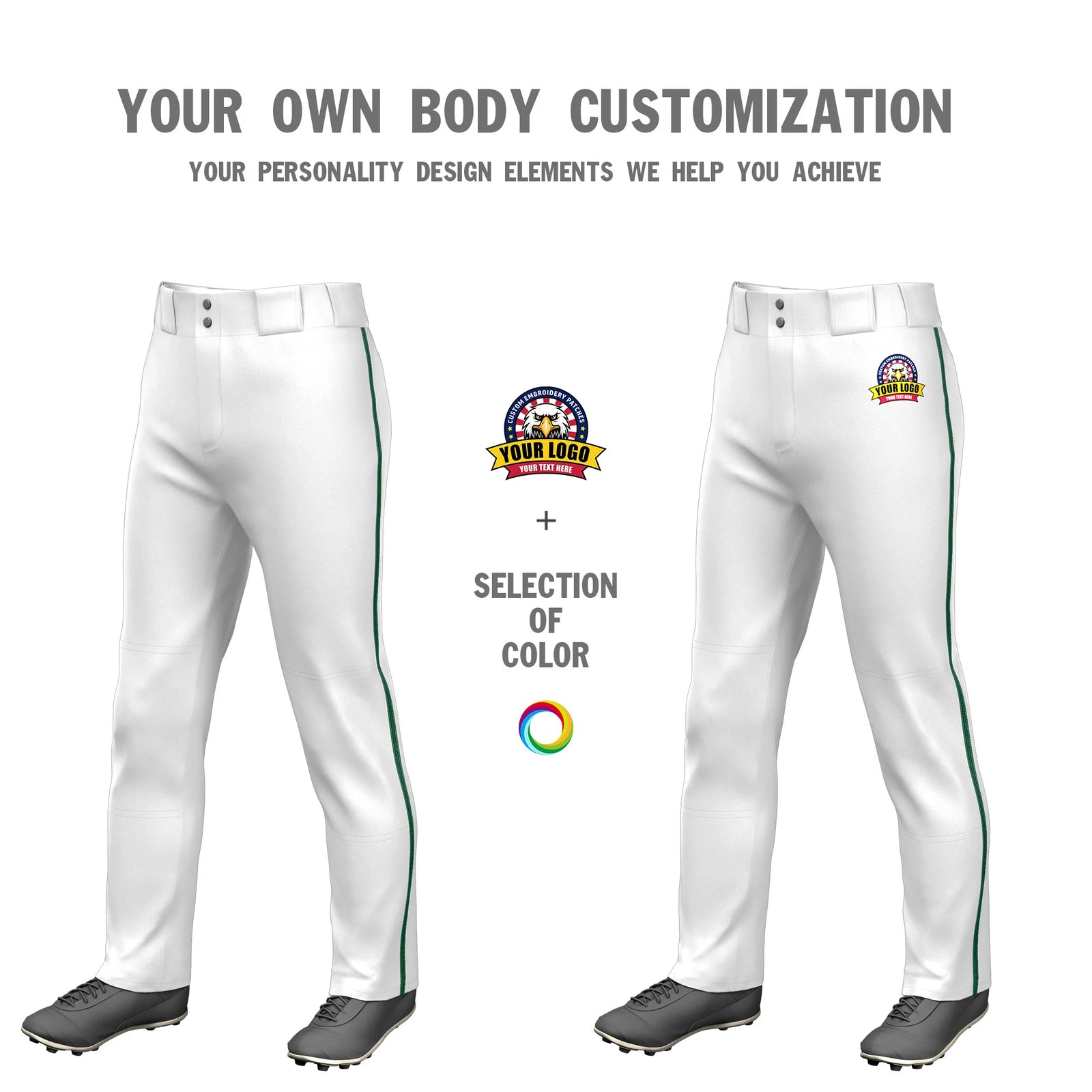 Custom White Kelly Green Classic Fit Stretch Practice Loose-fit Baseball Pants