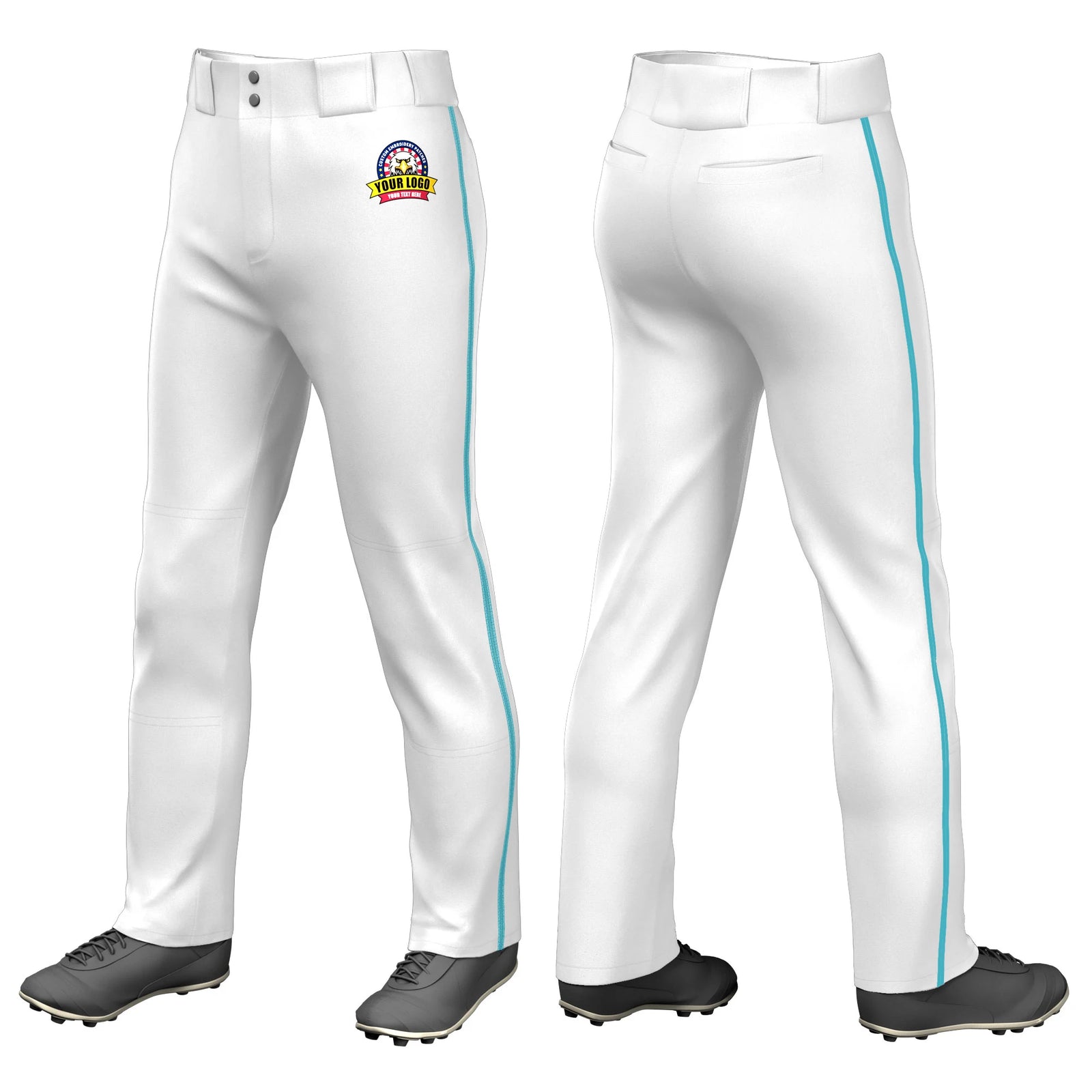 Custom White Sky Blue Classic Fit Stretch Practice Loose-fit Baseball Pants