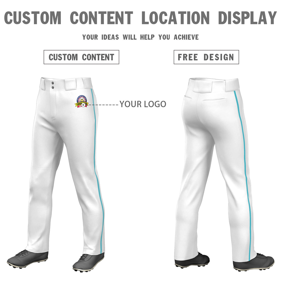 Custom White Sky Blue Classic Fit Stretch Practice Loose-fit Baseball Pants