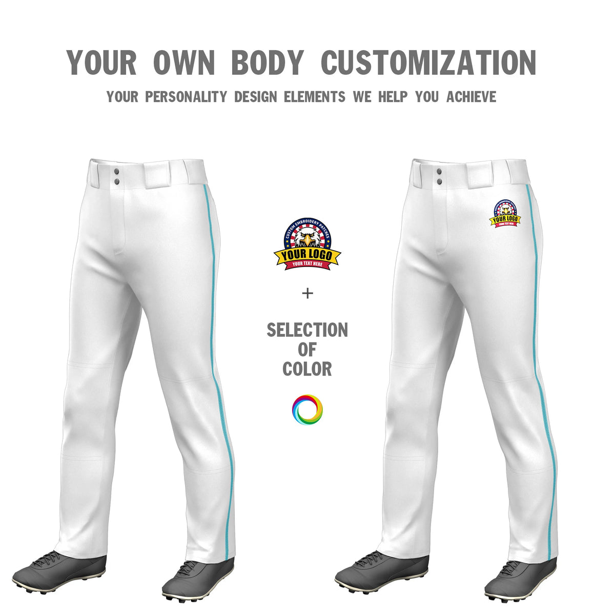 Custom White Sky Blue Classic Fit Stretch Practice Loose-fit Baseball Pants