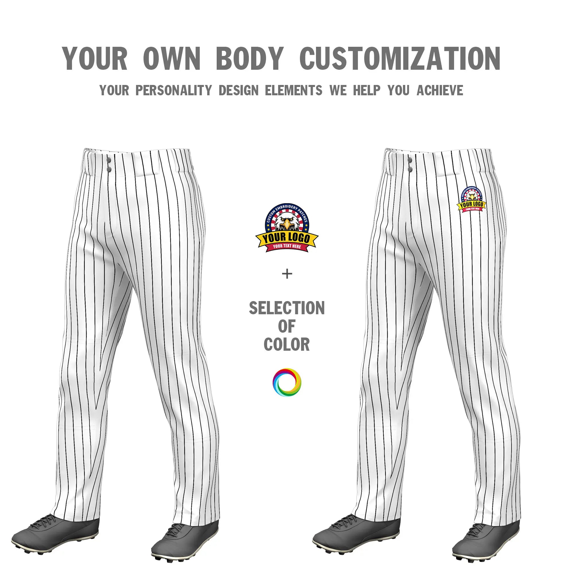 Custom White Black Pinstripe Fit Stretch Practice Loose-fit Baseball Pants