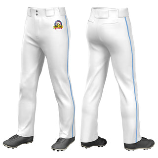 Custom White Powder Blue Piping Classic Fit Stretch Practice Loose-fit Baseball Pants
