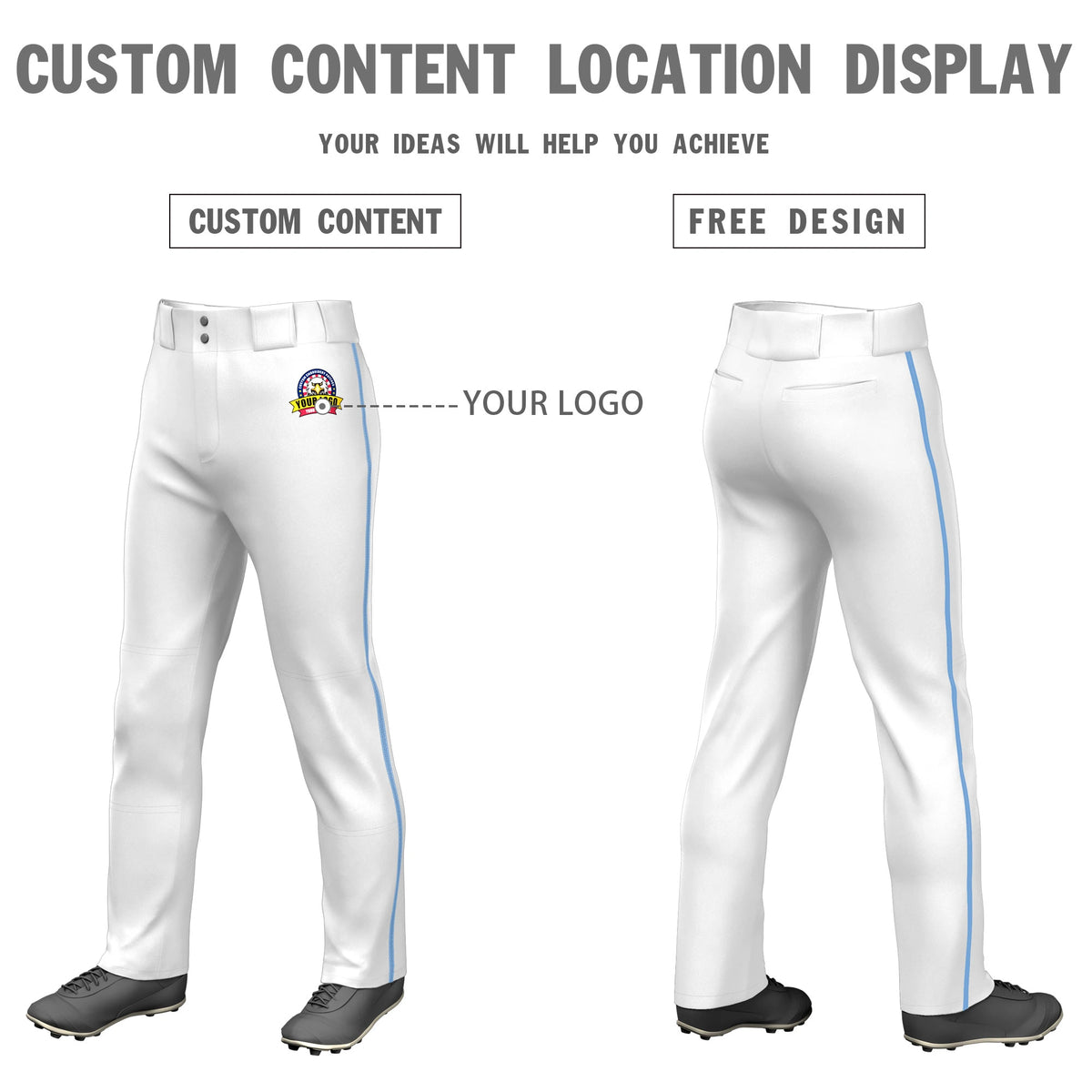 Custom White Powder Blue Classic Fit Stretch Practice Loose-fit Baseball Pants