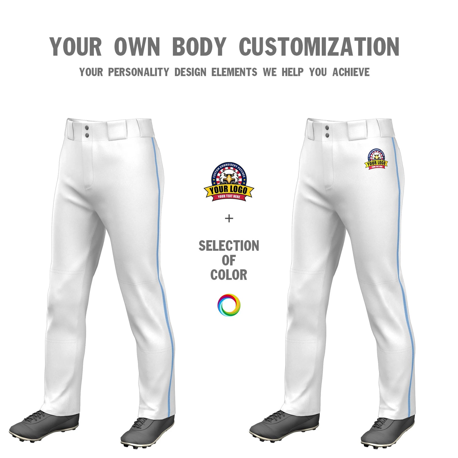 Custom White Powder Blue Classic Fit Stretch Practice Loose-fit Baseball Pants