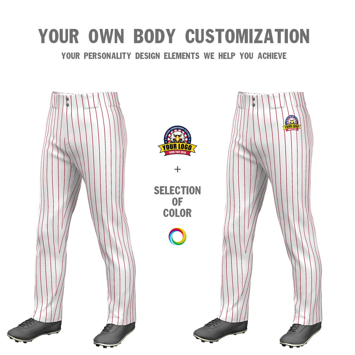 Custom White Red Pinstripe Fit Stretch Practice Loose-fit Baseball Pants