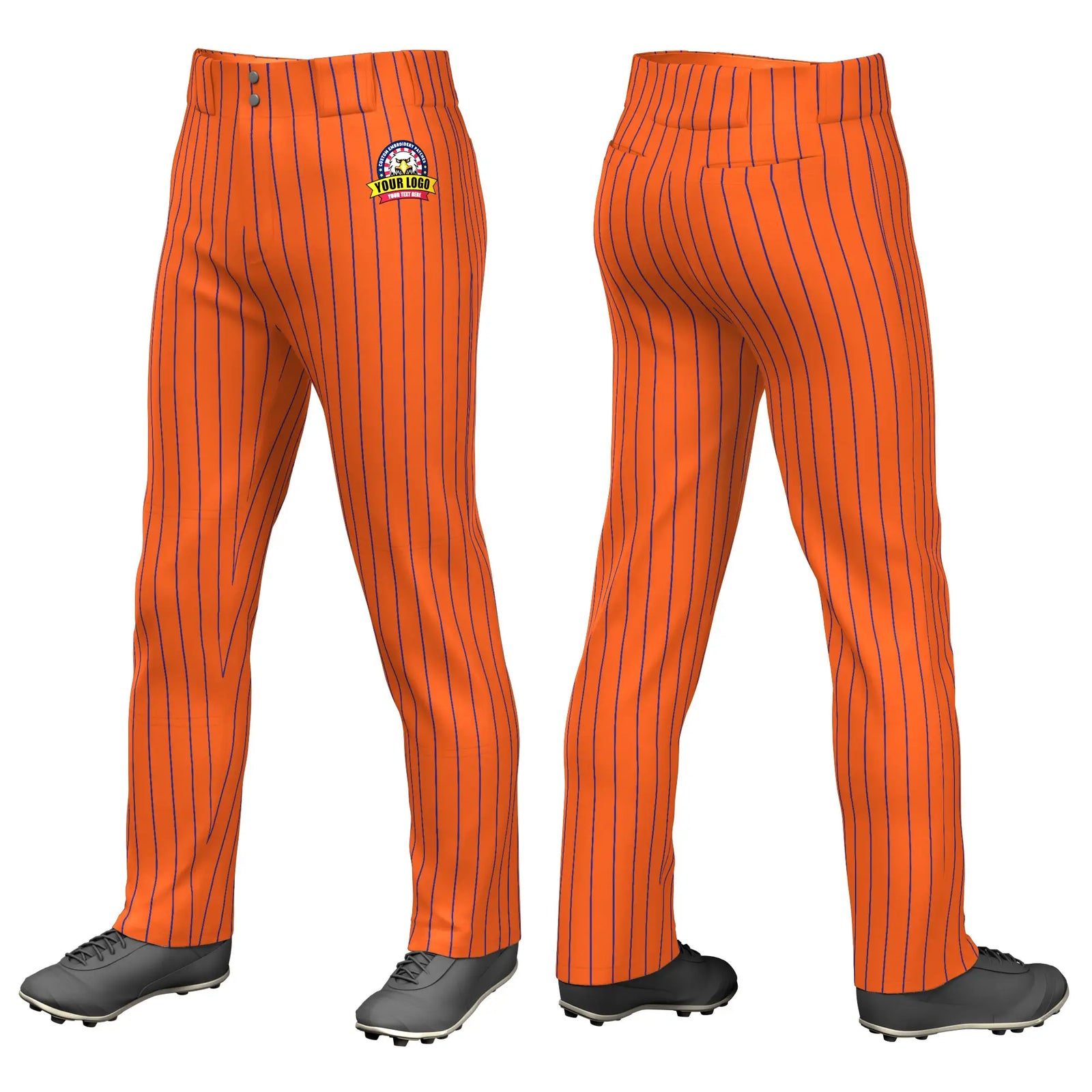 Custom Orange Royal Blue Pinstripe Fit Stretch Practice Loose-fit Baseball Pants