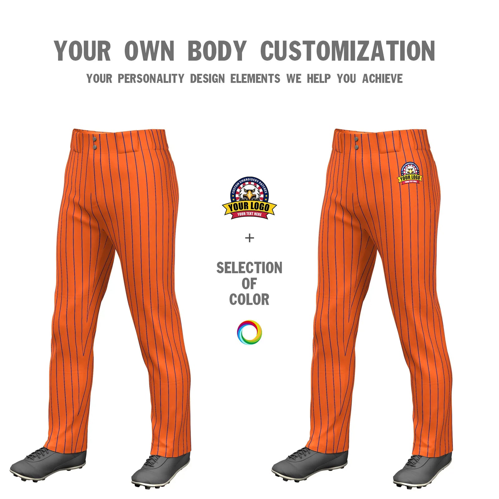 Custom Orange Royal Blue Pinstripe Fit Stretch Practice Loose-fit Baseball Pants