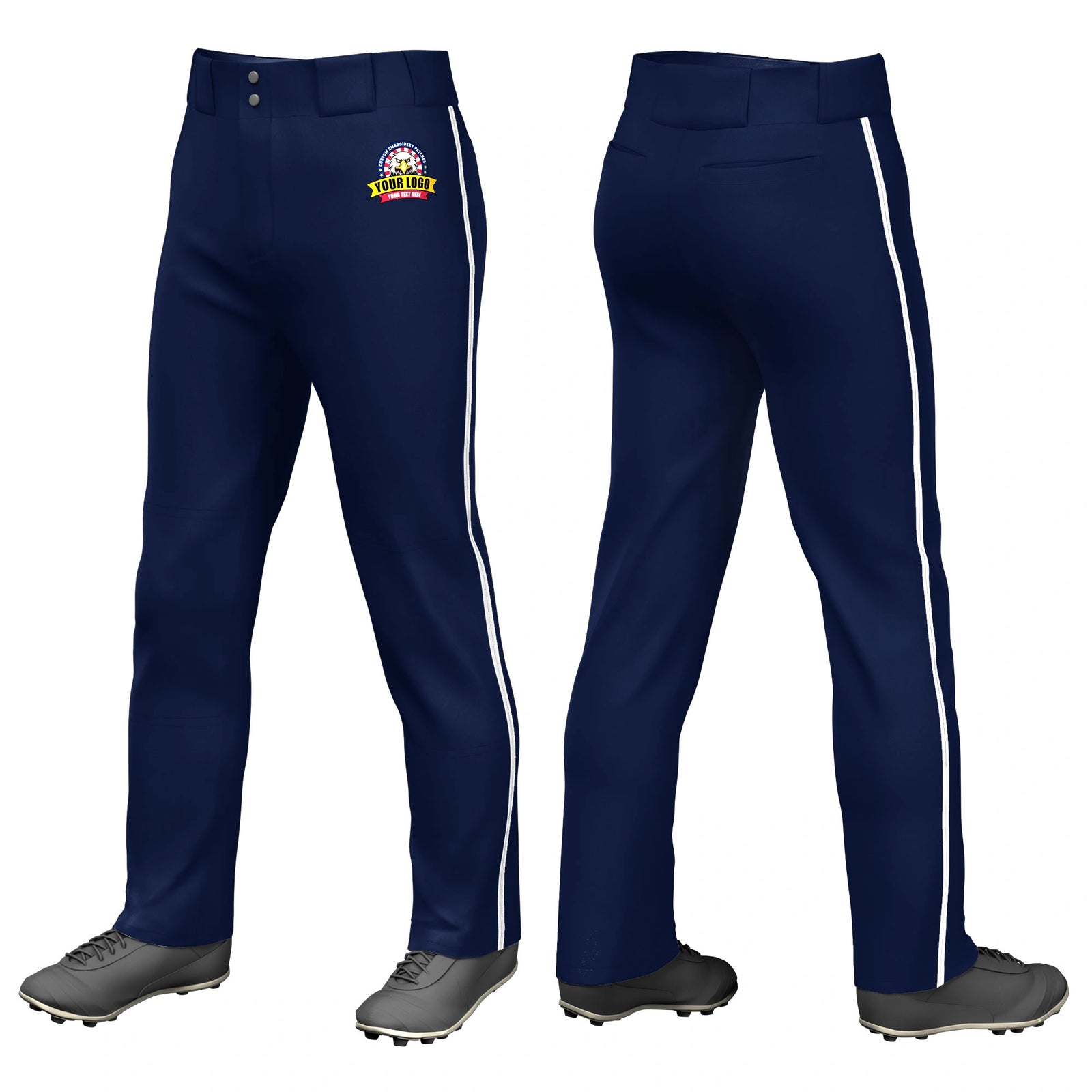 Custom Navy White Classic Fit Stretch Practice Loose-fit Baseball Pants