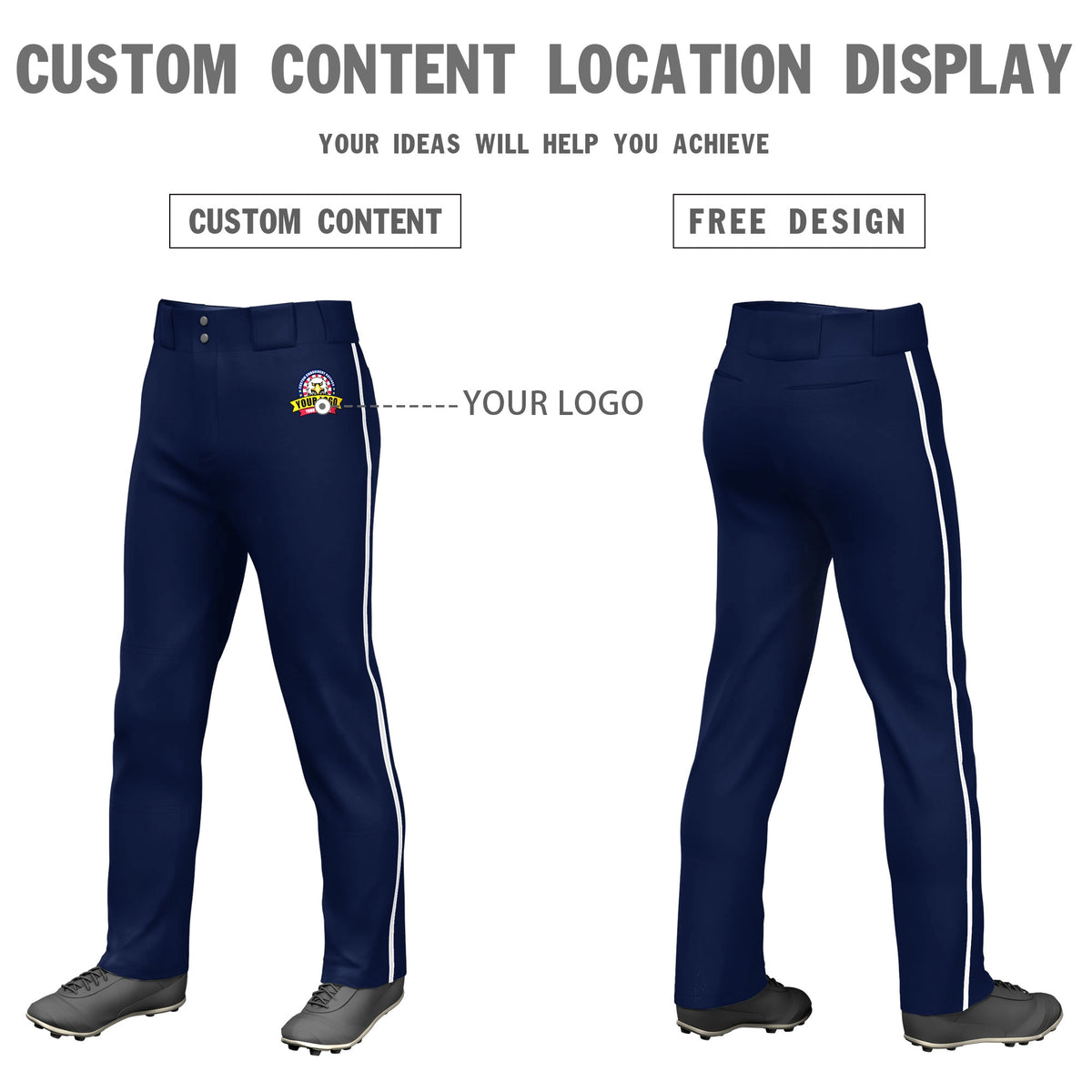 Custom Navy White Classic Fit Stretch Practice Loose-fit Baseball Pants