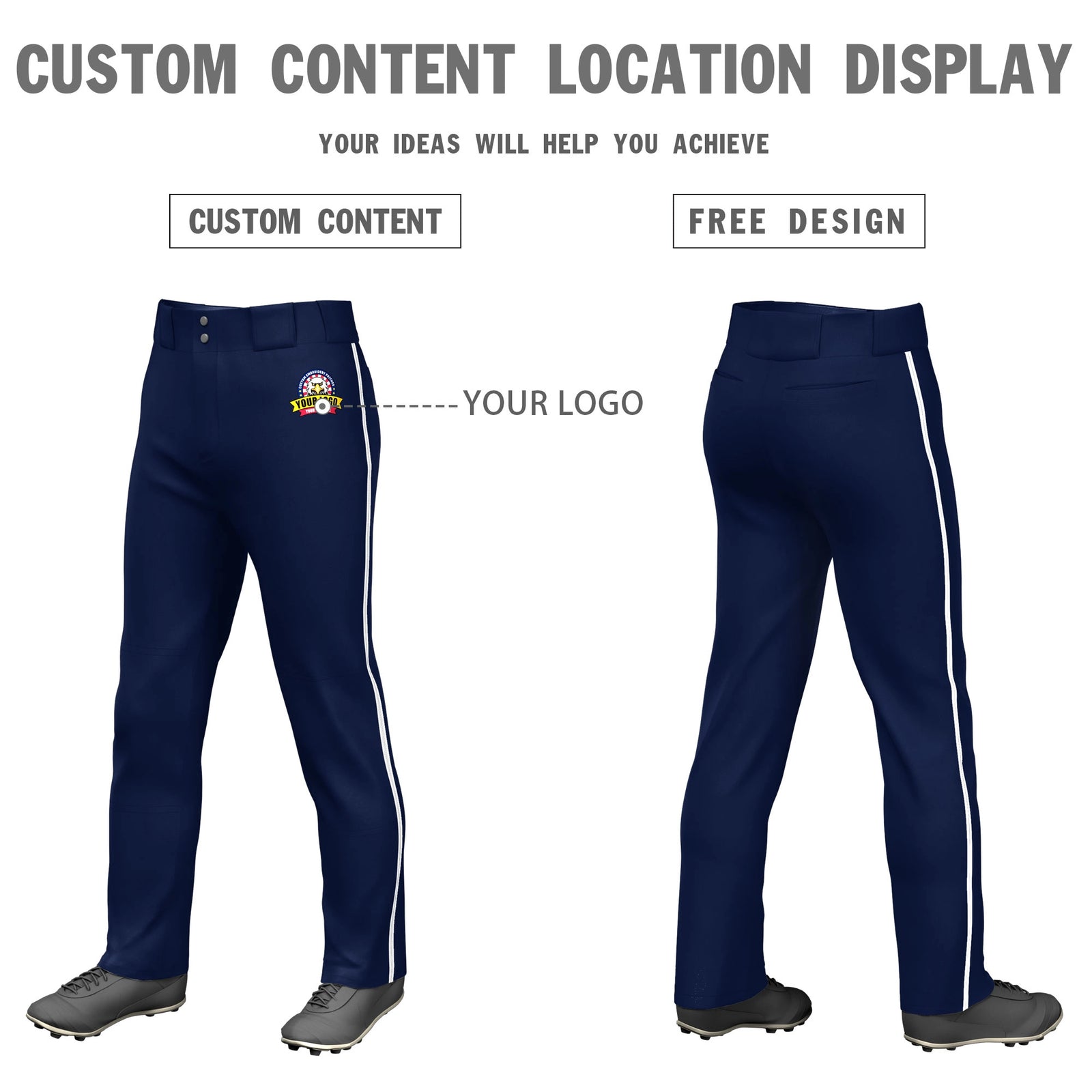 Custom Navy White Classic Fit Stretch Practice Loose-fit Baseball Pants
