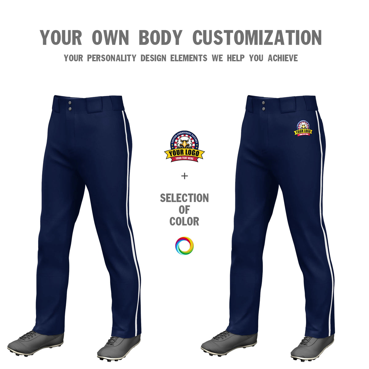 Custom Navy White Classic Fit Stretch Practice Loose-fit Baseball Pants