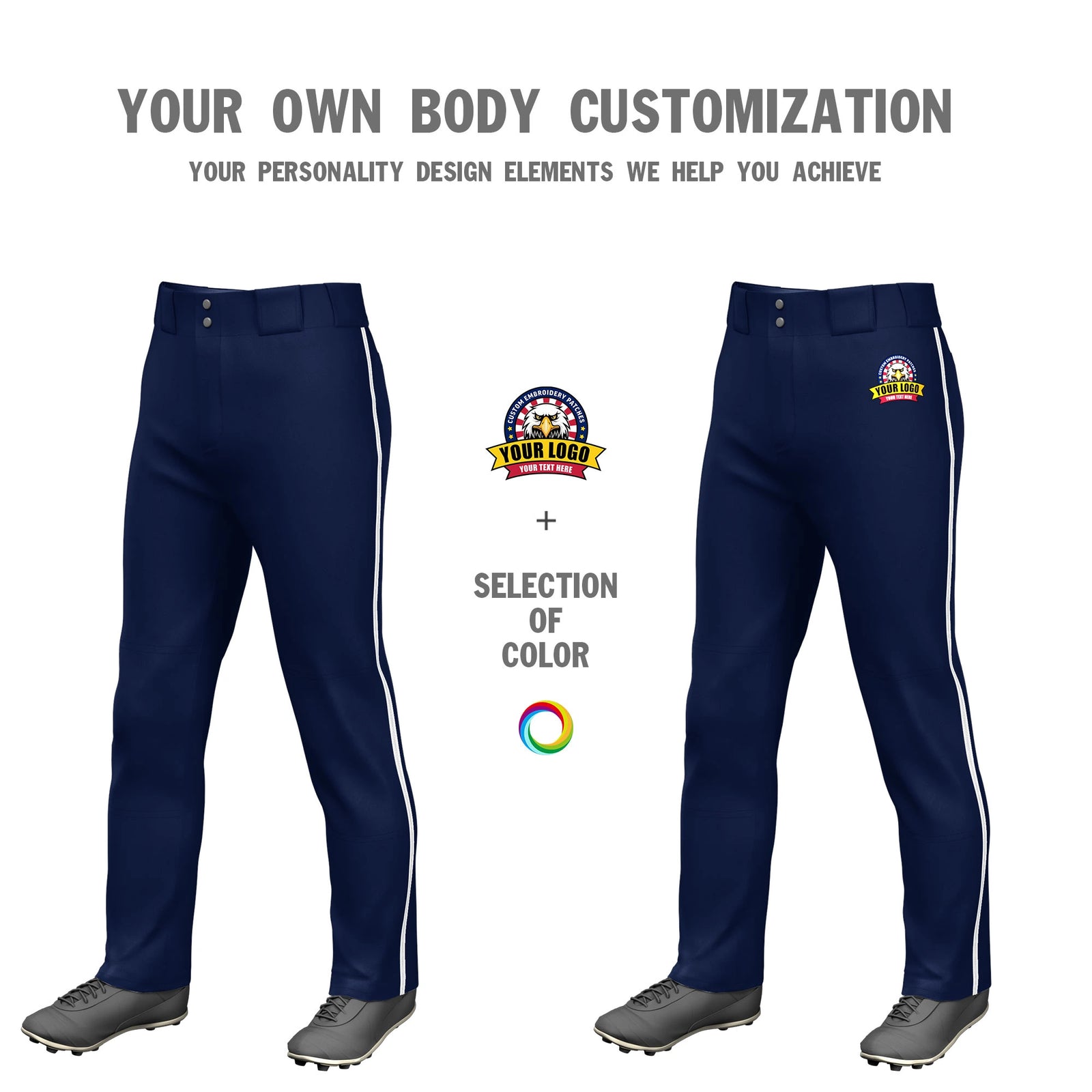 Custom Navy White Classic Fit Stretch Practice Loose-fit Baseball Pants