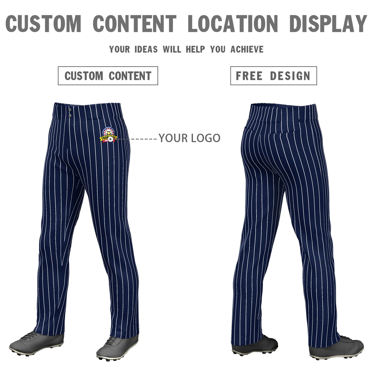 Custom Navy White Pinstripe Fit Stretch Practice Loose-fit Baseball Pants